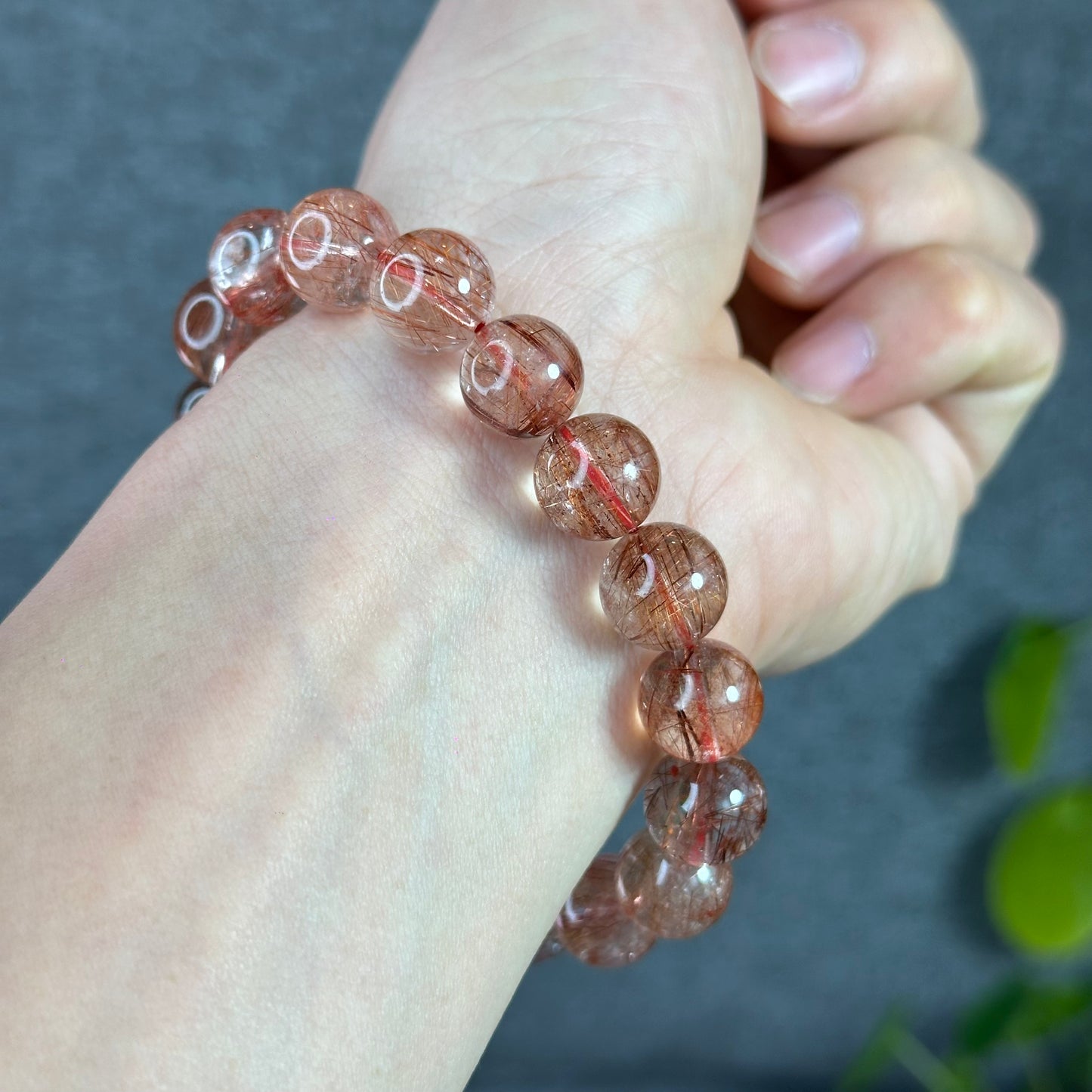 Natural Red Rutilated Quartz Bracelet Size 11-12 mm