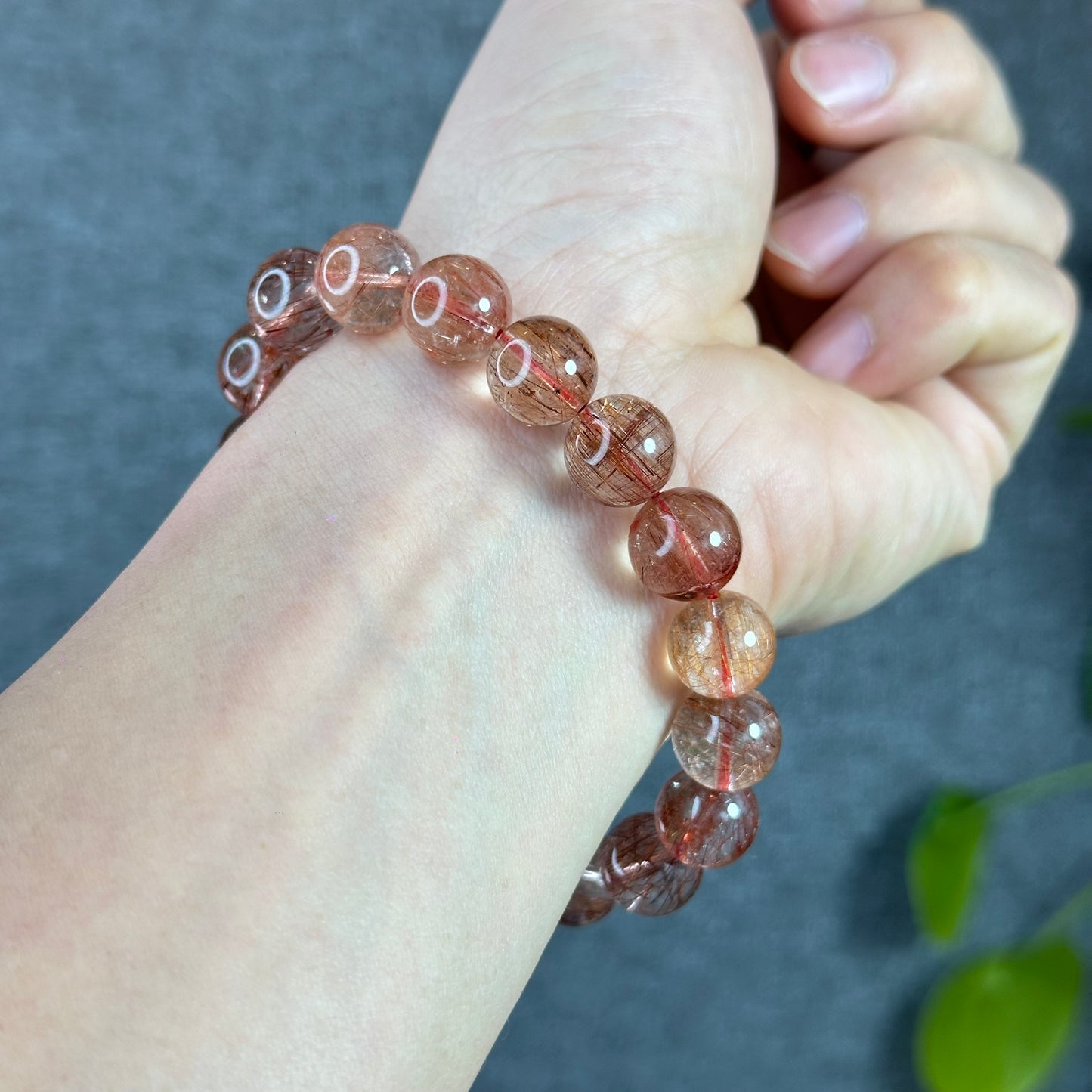 Natural Red Rutilated Quartz Bracelet Size 11-12 mm
