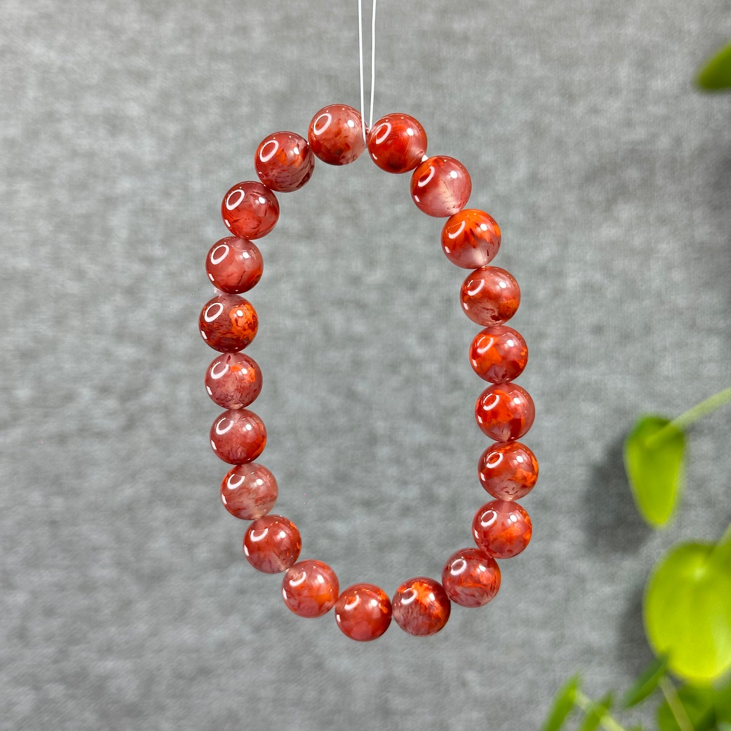 Floral Natural Nan Hong Agate Bracelet Size 10 mm