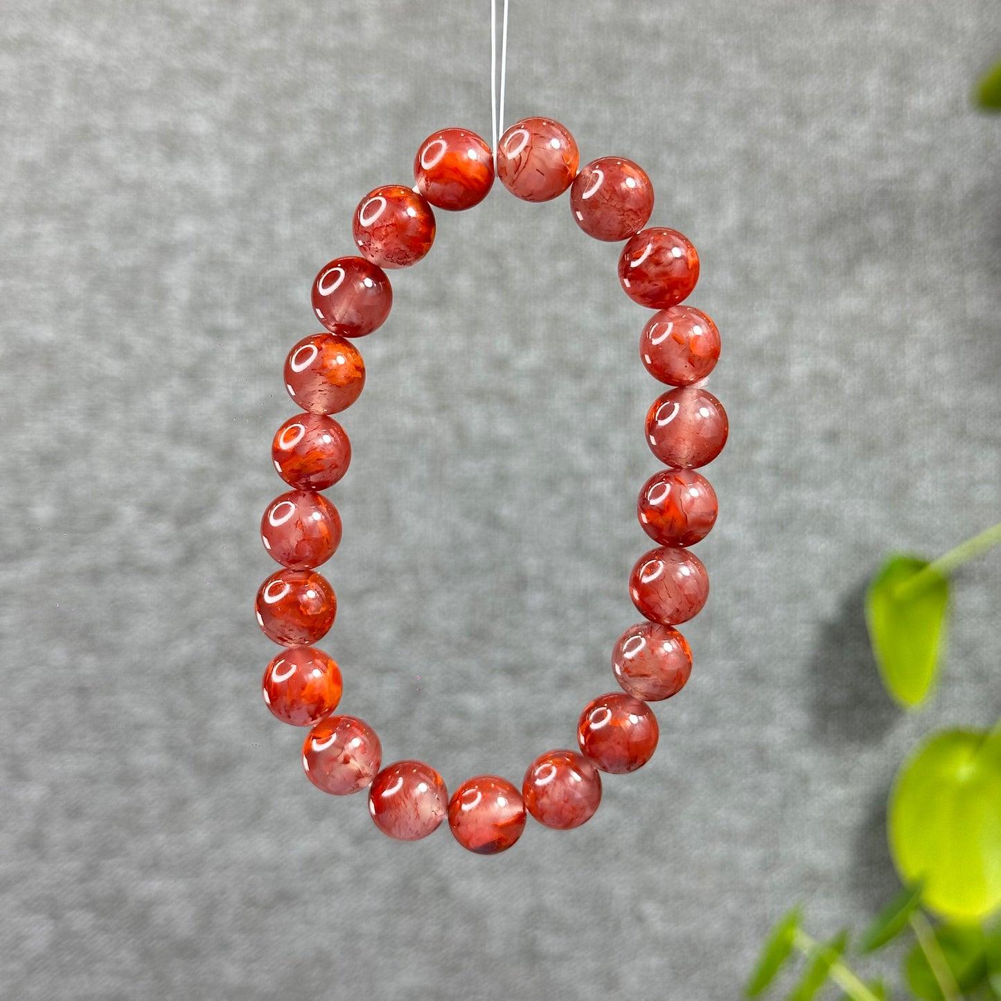 Floral Natural Nan Hong Agate Bracelet Size 10 mm