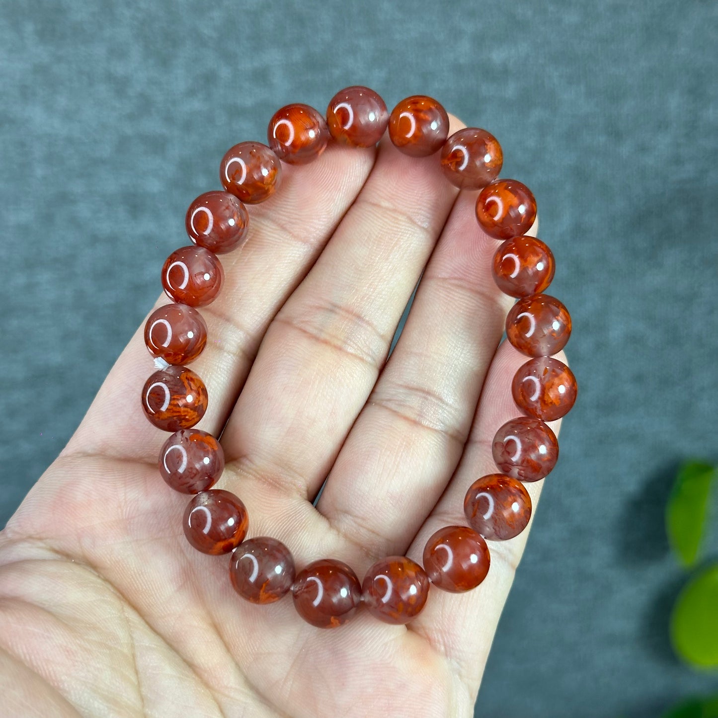 Floral Natural Nan Hong Agate Bracelet Size 10 mm