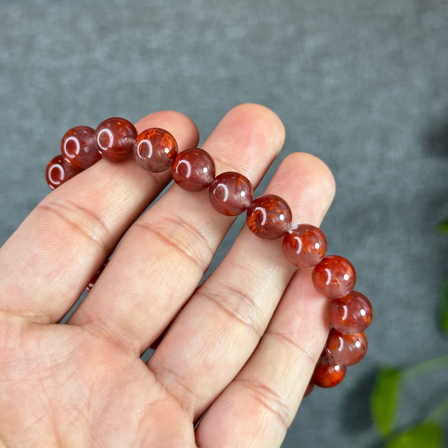 Floral Natural Nan Hong Agate Bracelet Size 10 mm
