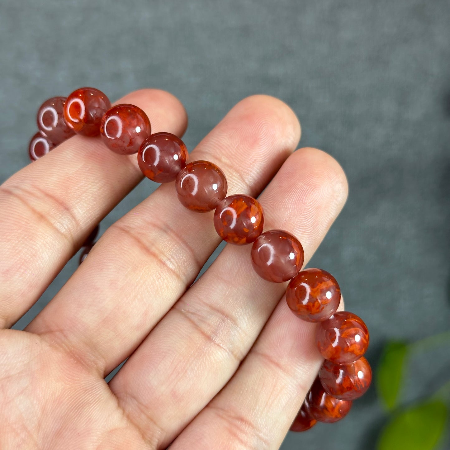 Floral Natural Nan Hong Agate Bracelet Size 10 mm