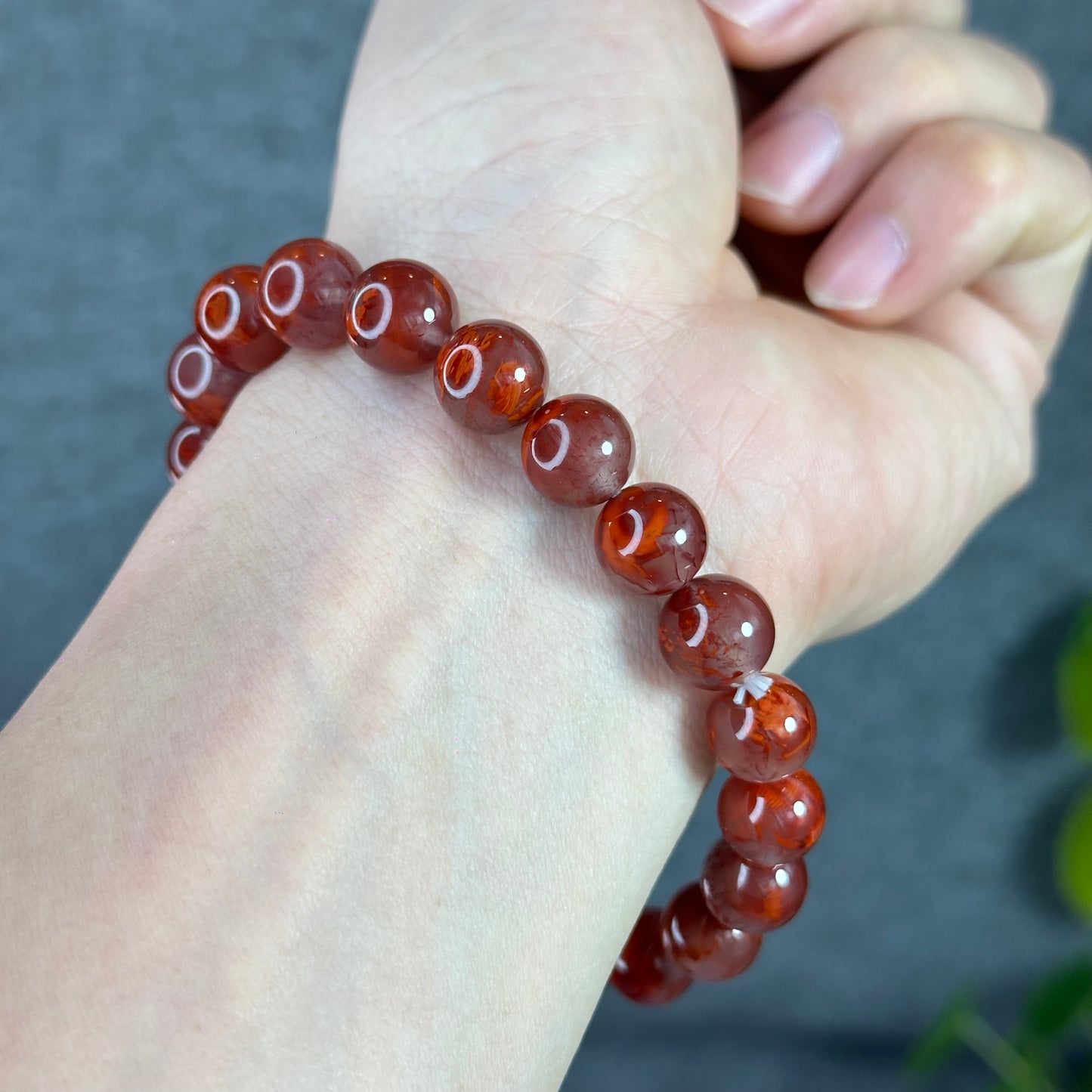 Floral Natural Nan Hong Agate Bracelet Size 10 mm