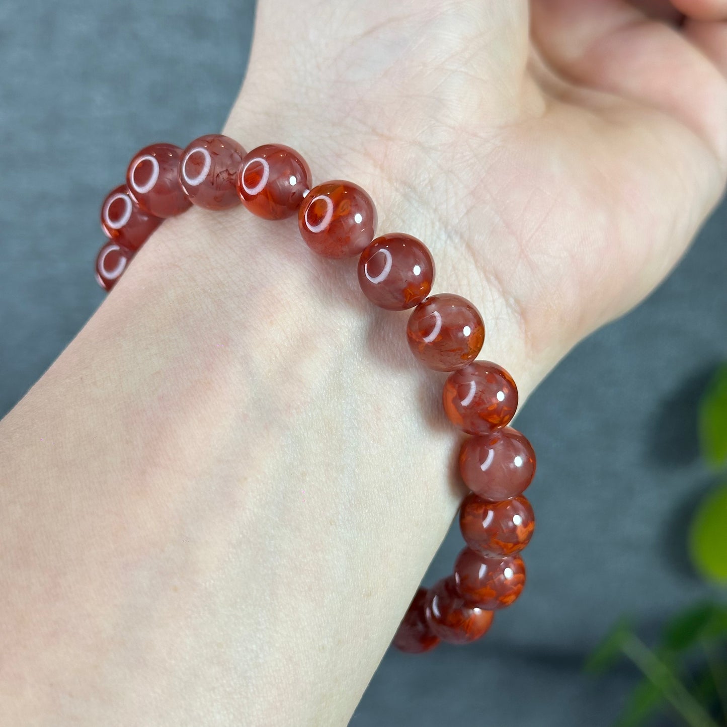 Floral Natural Nan Hong Agate Bracelet Size 10 mm
