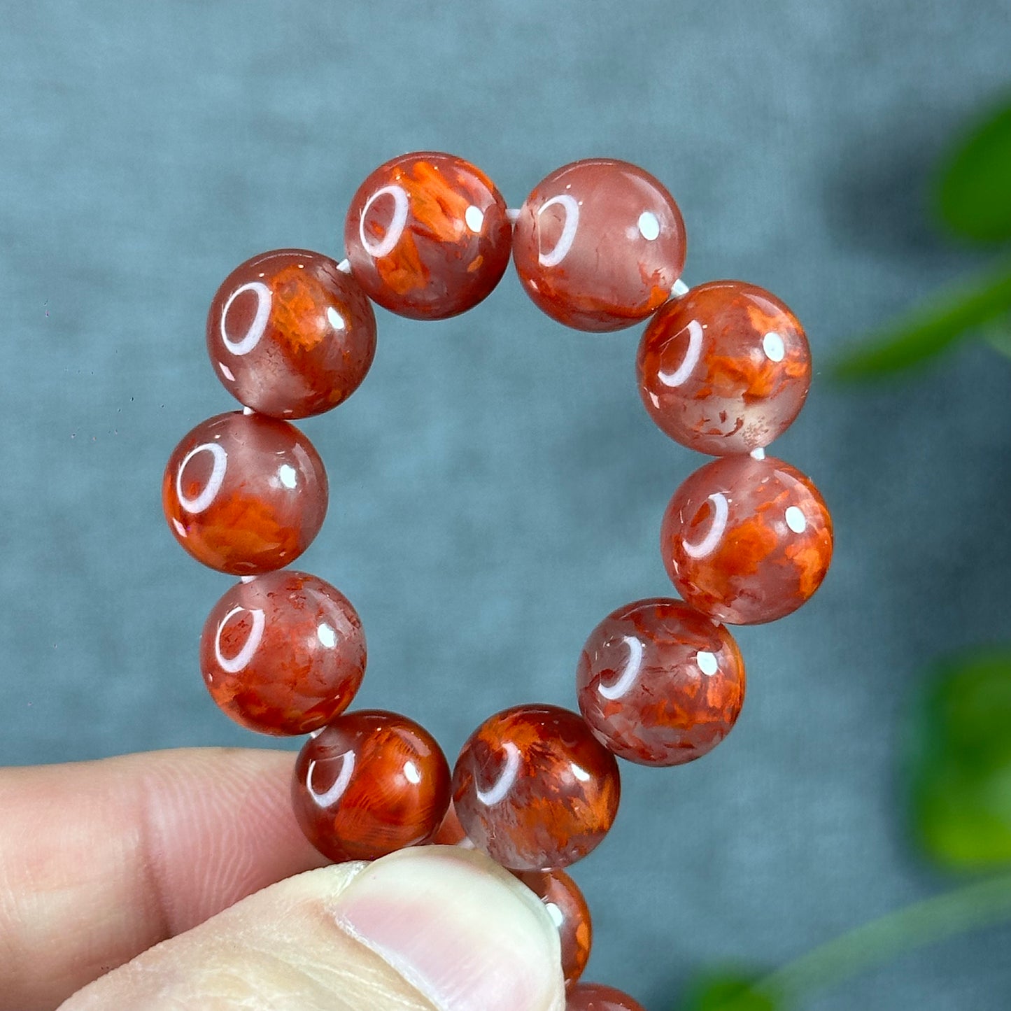Floral Natural Nan Hong Agate Bracelet Size 10 mm