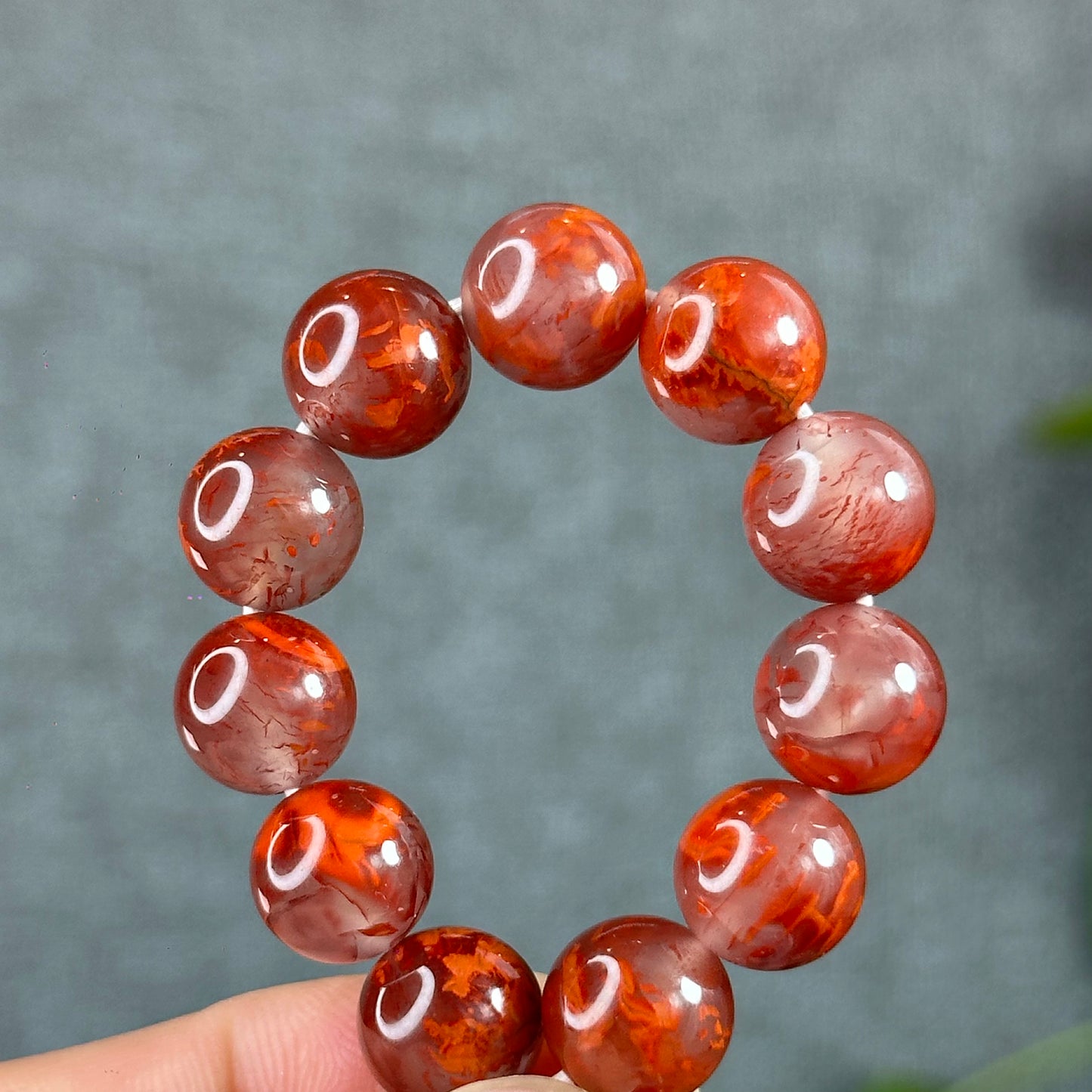 Floral Natural Nan Hong Agate Bracelet Size 10 mm