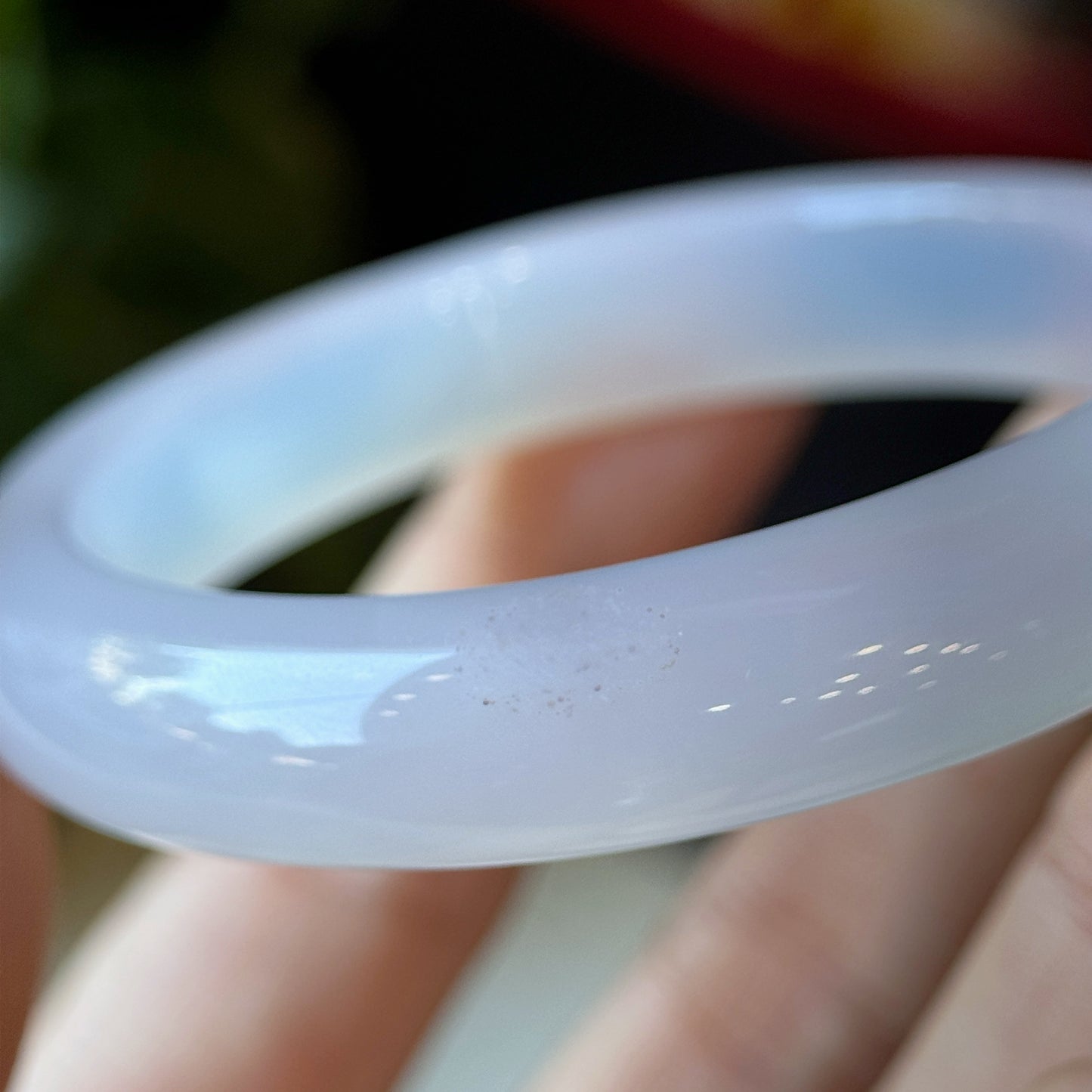 Natural White Agate Bangle Leaf Style Size 50 mm