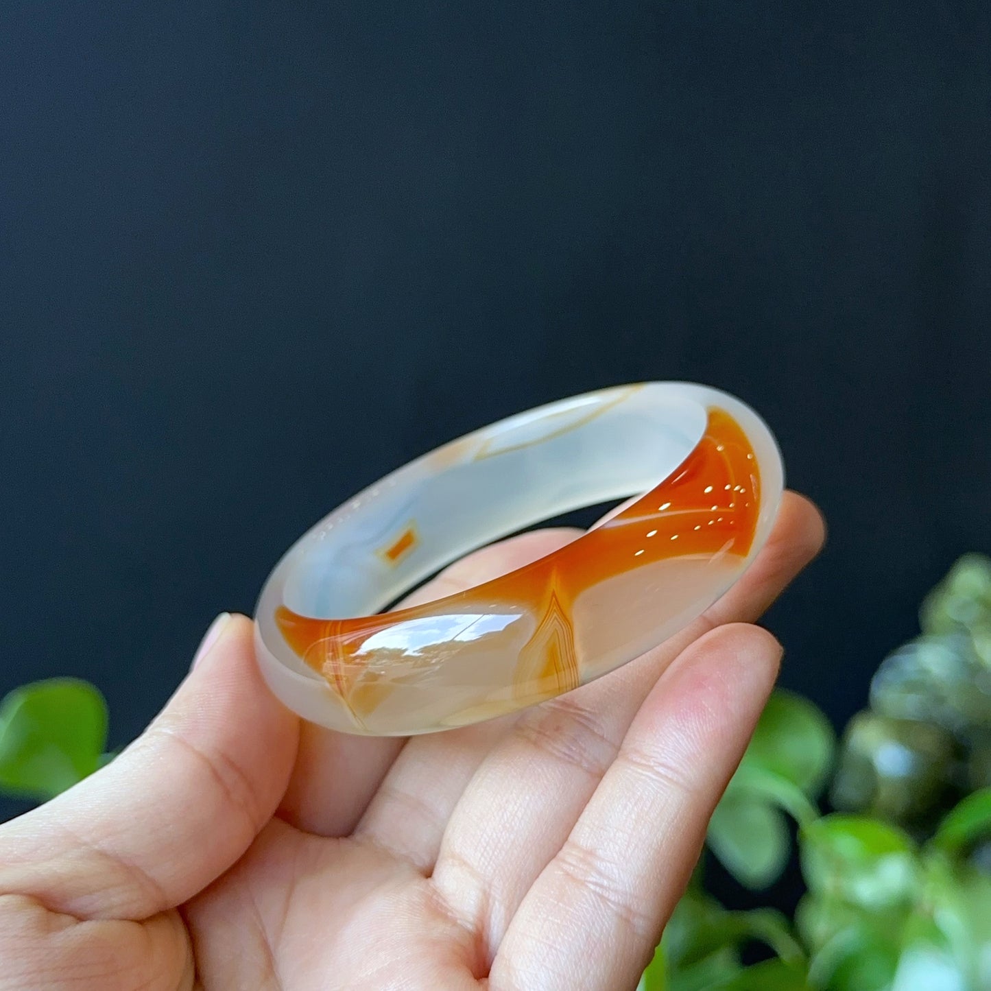 Natural Red Agate Bangle Leaf Style Size 57 mm