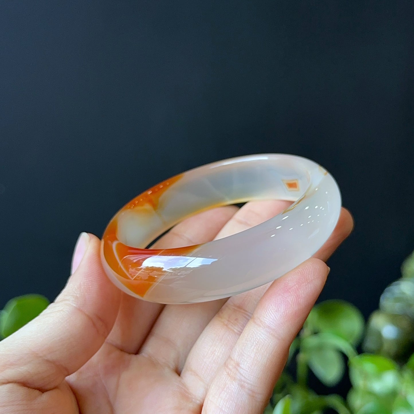 Natural Red Agate Bangle Leaf Style Size 57 mm