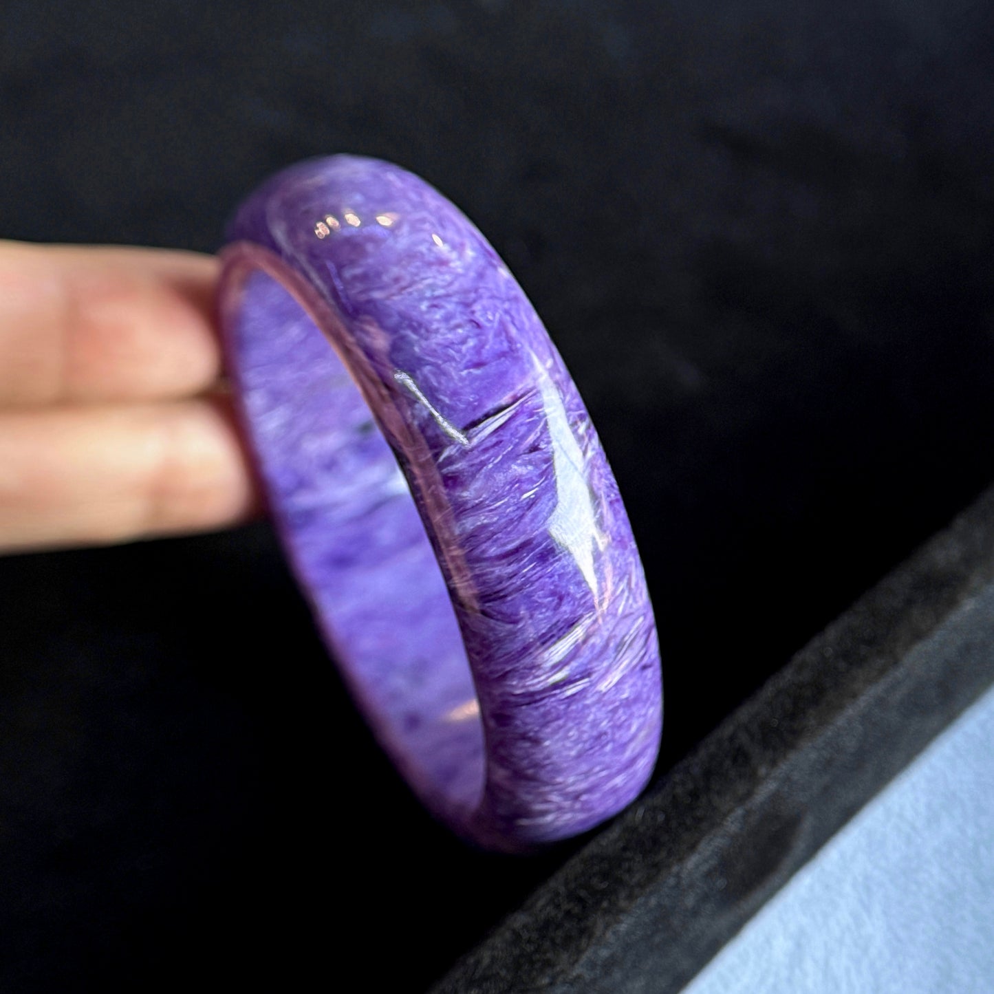 Natural Charoite Bangle Leaf Style Size 53 mm