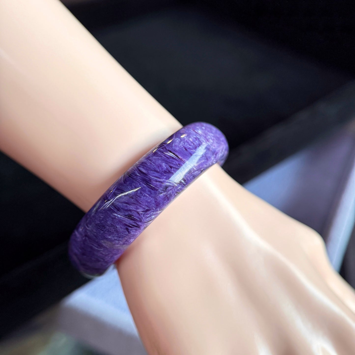 Natural Charoite Bangle Leaf Style Size 53 mm