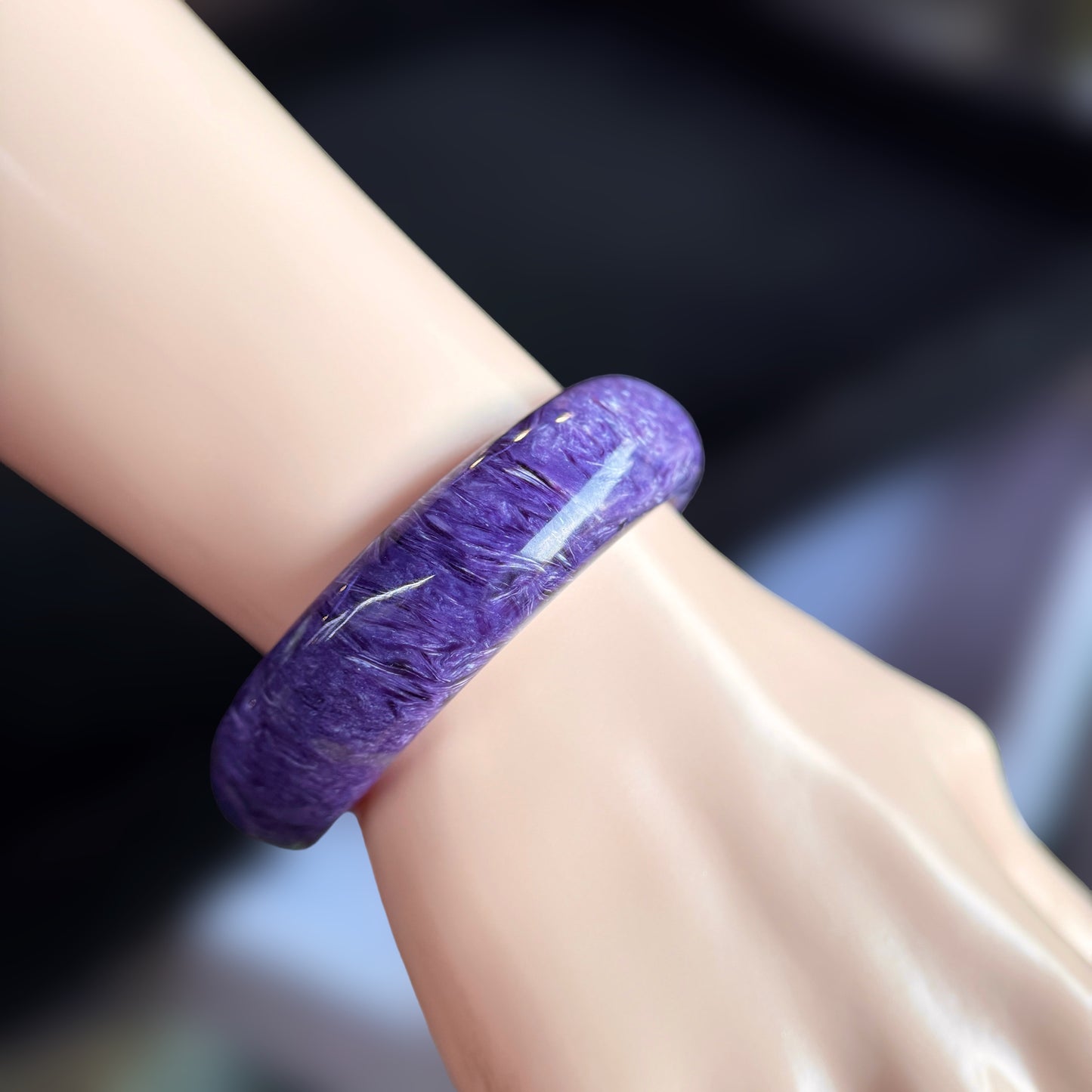 Natural Charoite Bangle Leaf Style Size 53 mm