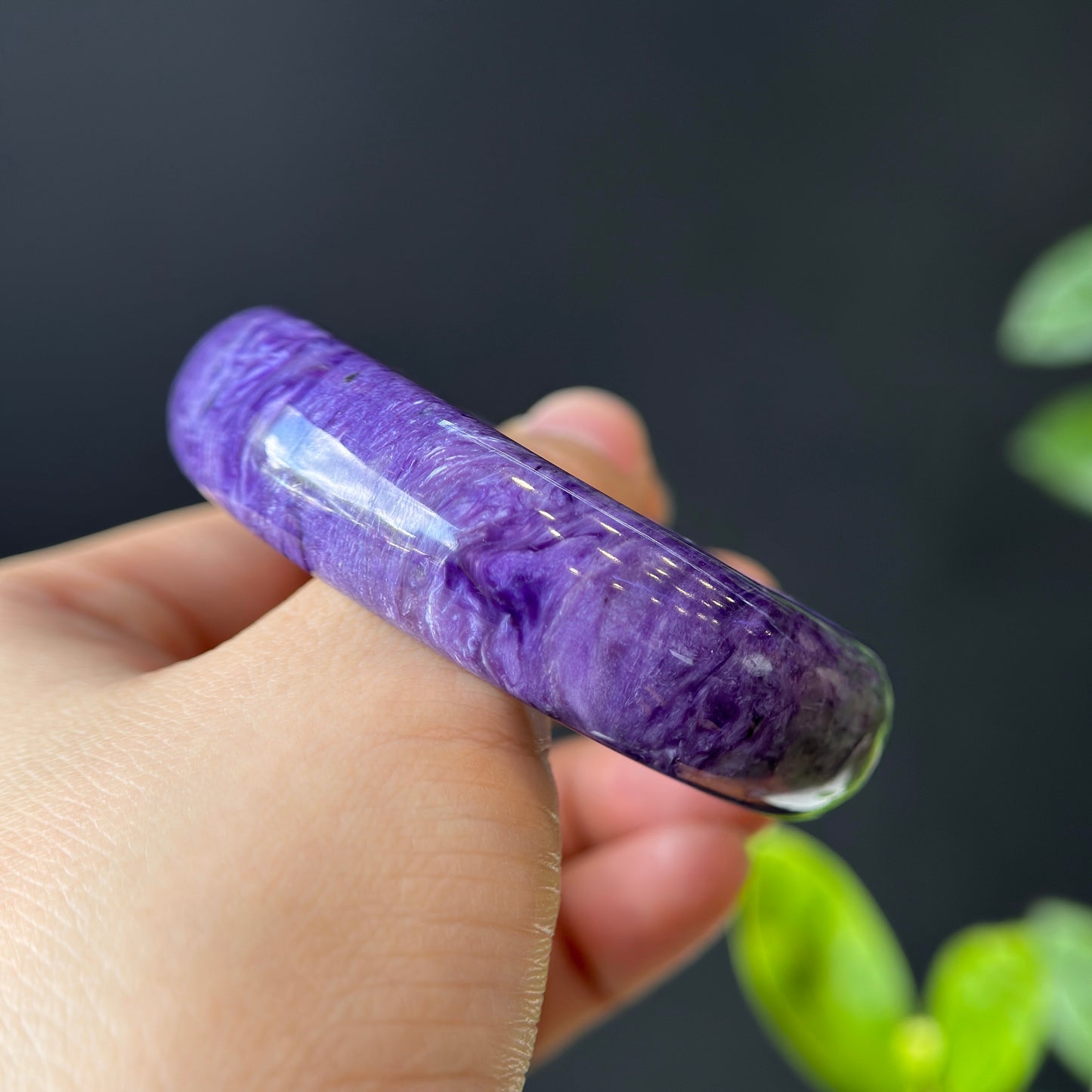 Natural Charoite Bangle Leaf Style Size 53 mm