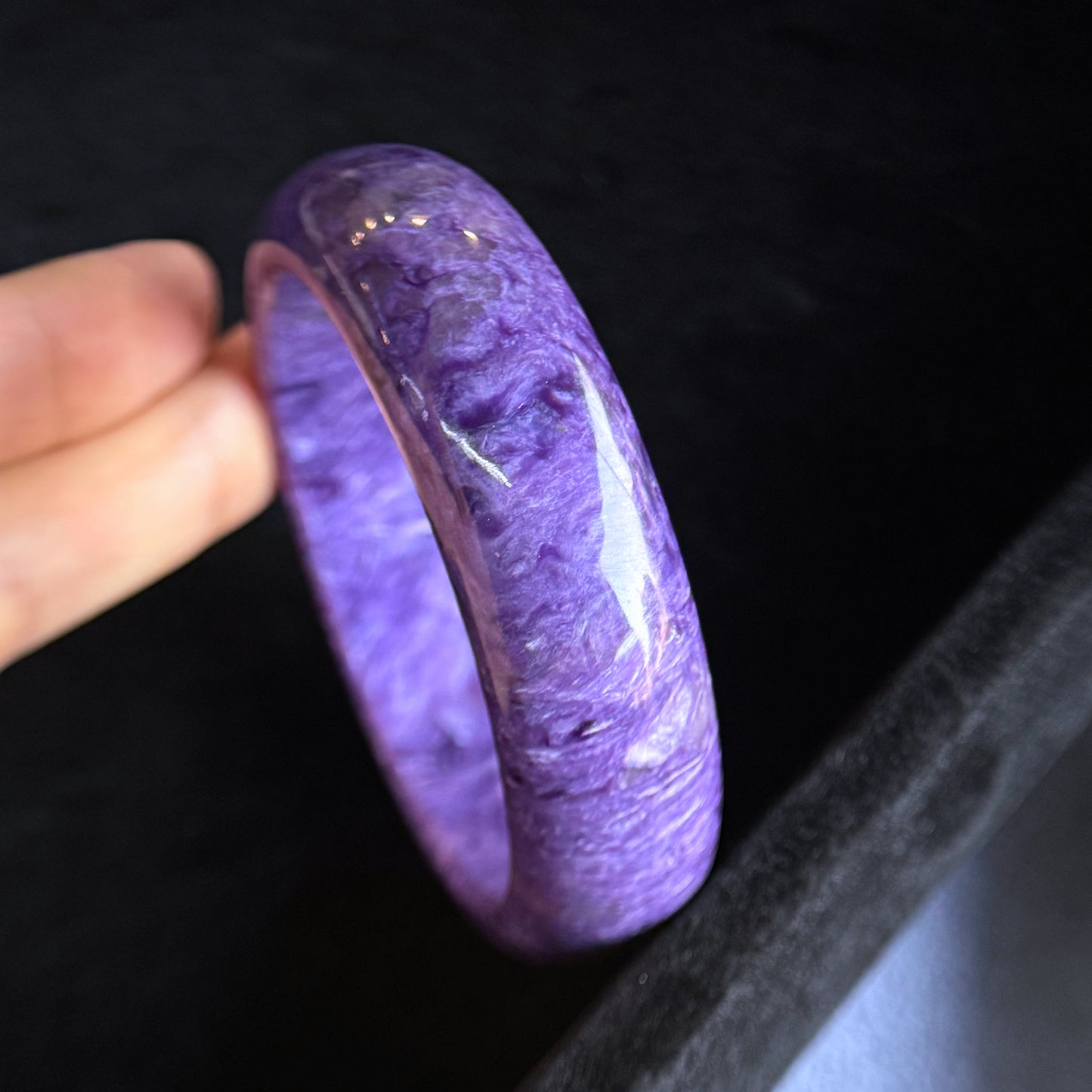 Natural Charoite Bangle Leaf Style Size 53 mm