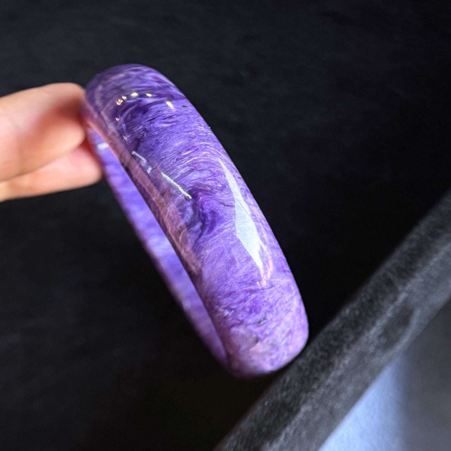 Natural Charoite Bangle Leaf Style Size 53 mm