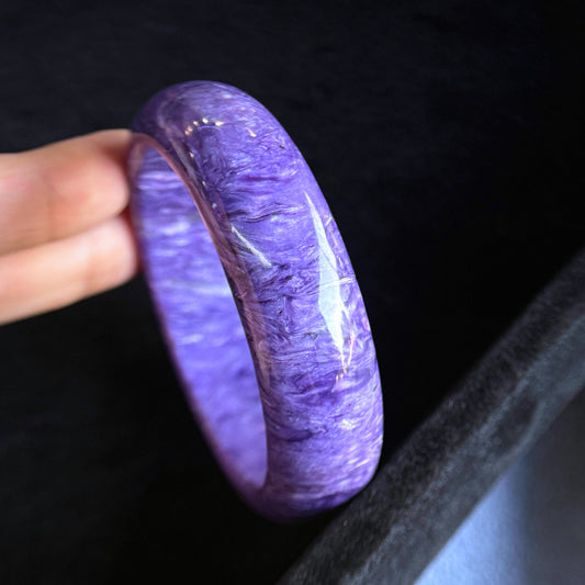Natural Charoite Bangle Leaf Style Size 53 mm
