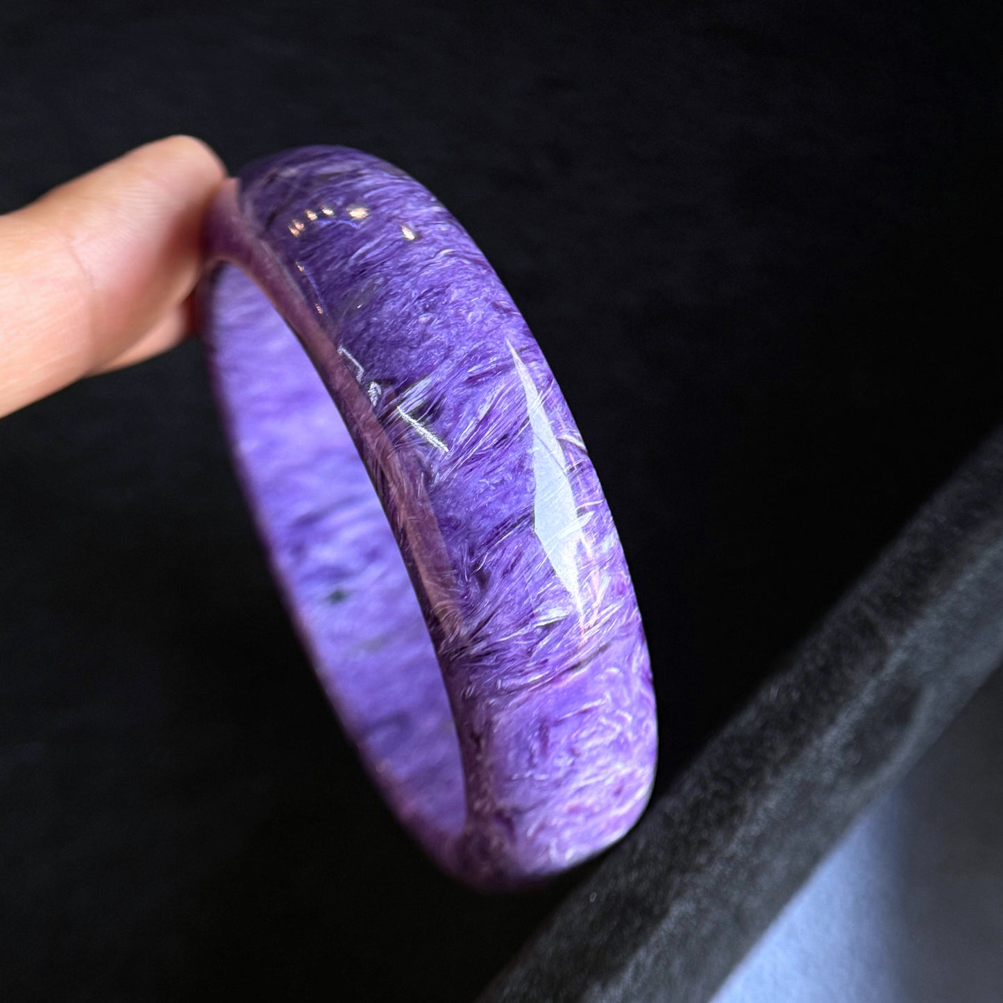 Natural Charoite Bangle Leaf Style Size 53 mm