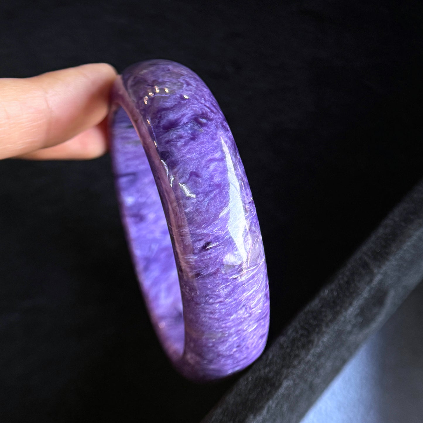 Natural Charoite Bangle Leaf Style Size 53 mm