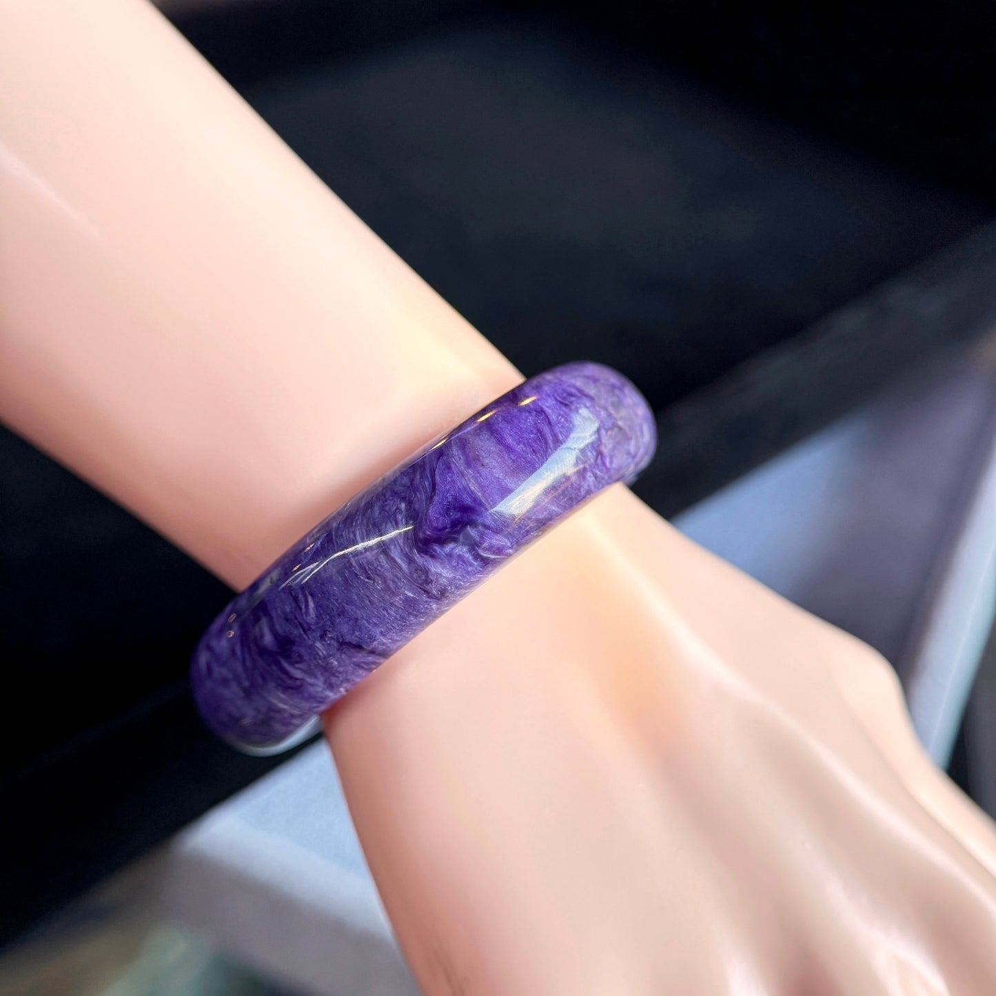 Natural Charoite Bangle Leaf Style Size 53 mm