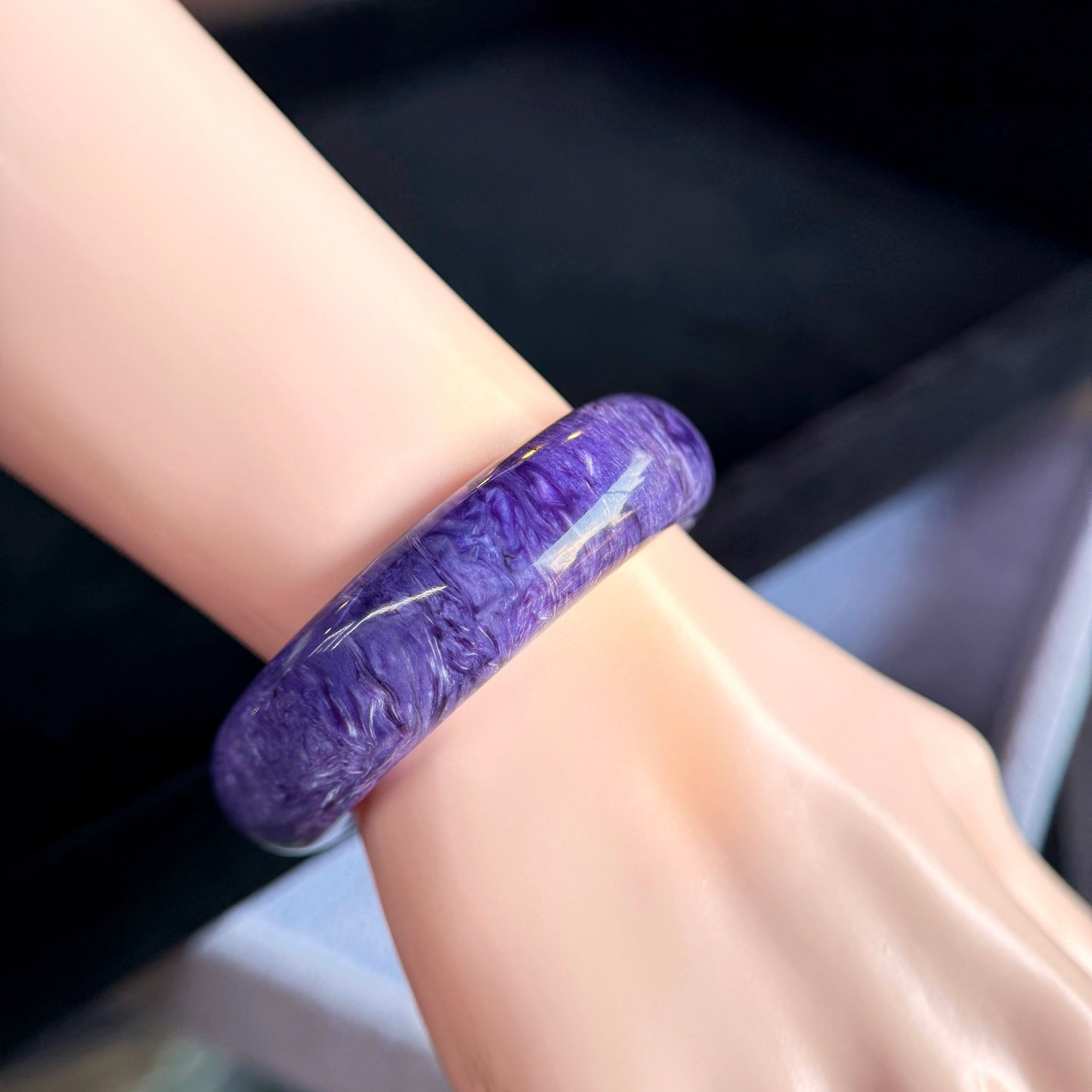 Natural Charoite Bangle Leaf Style Size 53 mm