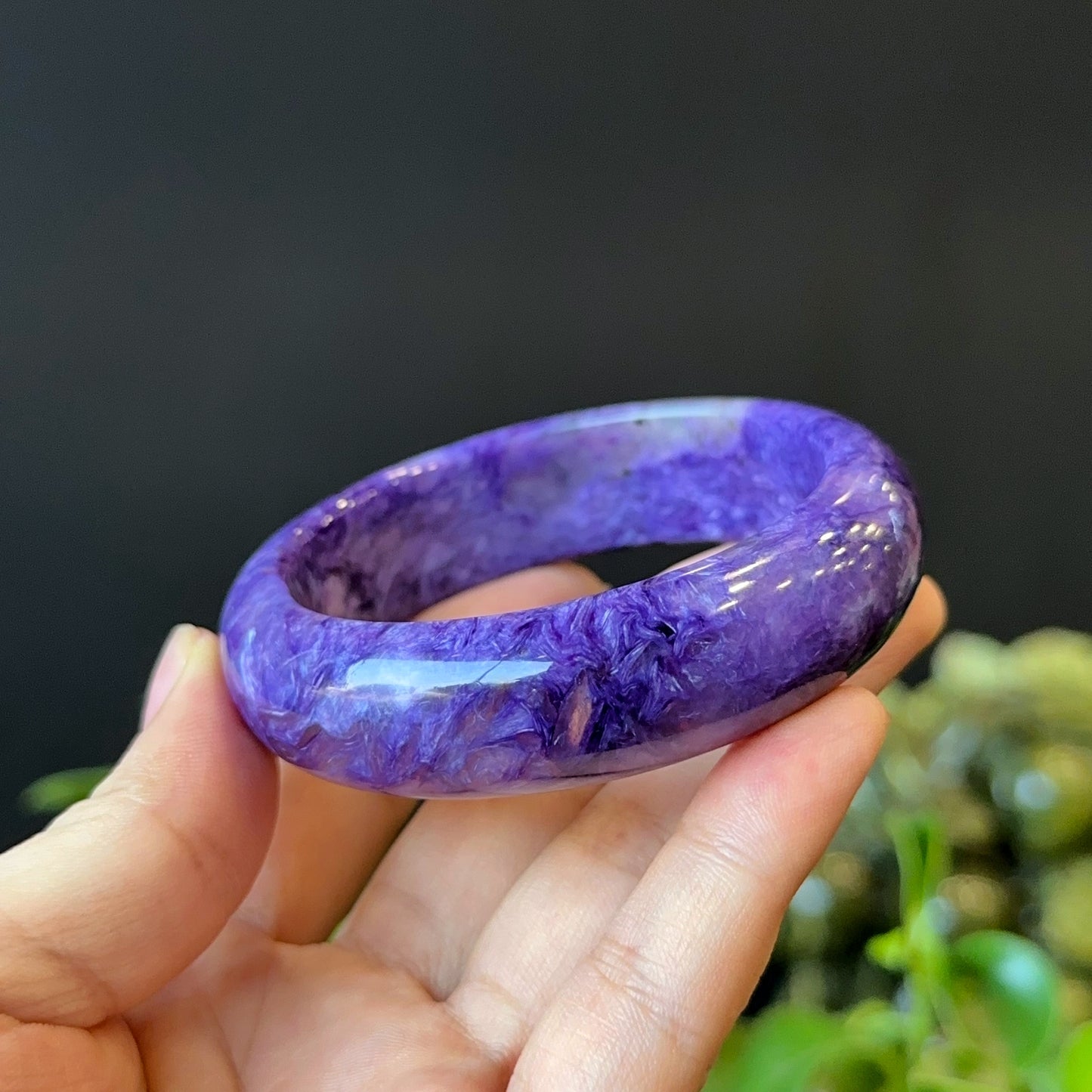 Natural Charoite Bangle Leaf Style Size 57 mm