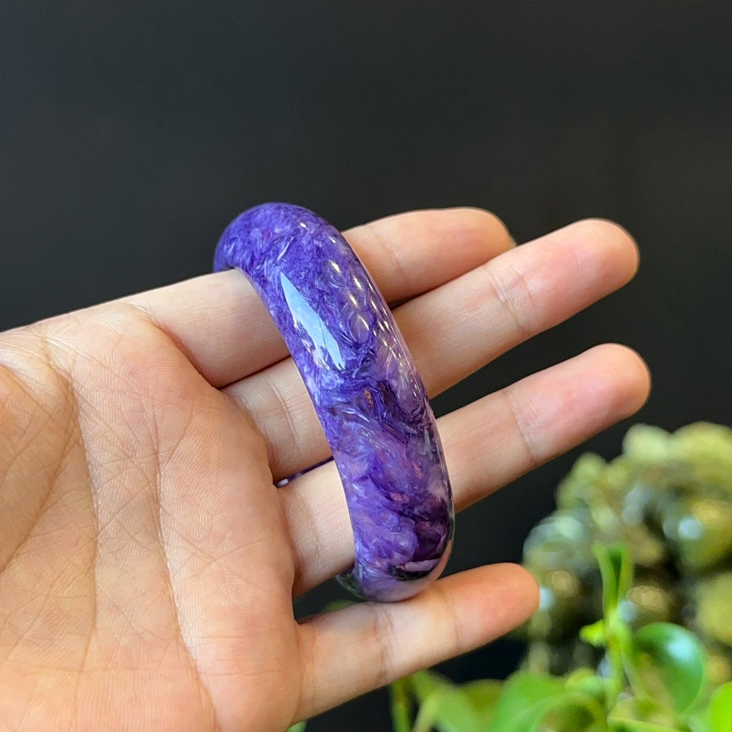 Natural Charoite Bangle Leaf Style Size 57 mm