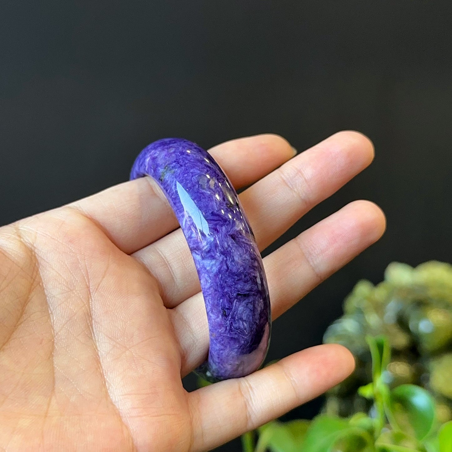 Natural Charoite Bangle Leaf Style Size 57 mm