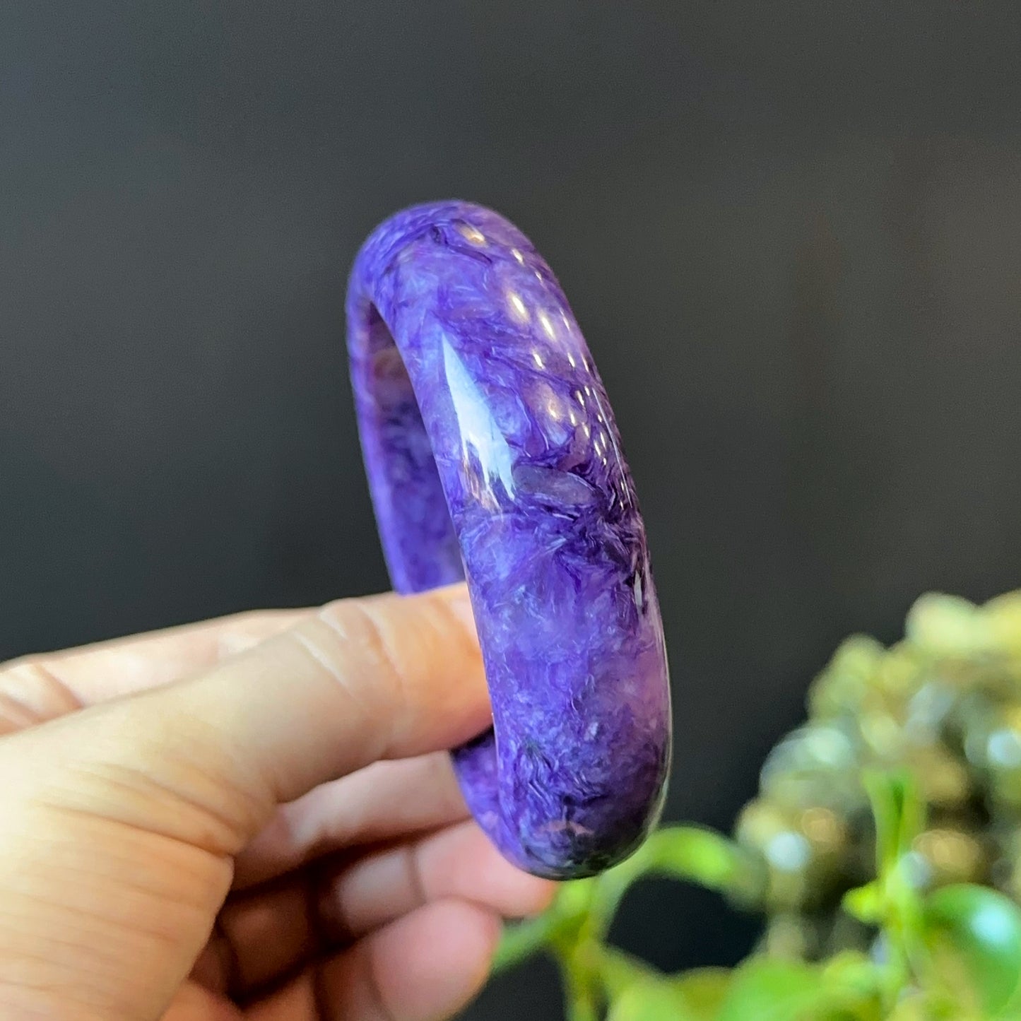 Natural Charoite Bangle Leaf Style Size 57 mm