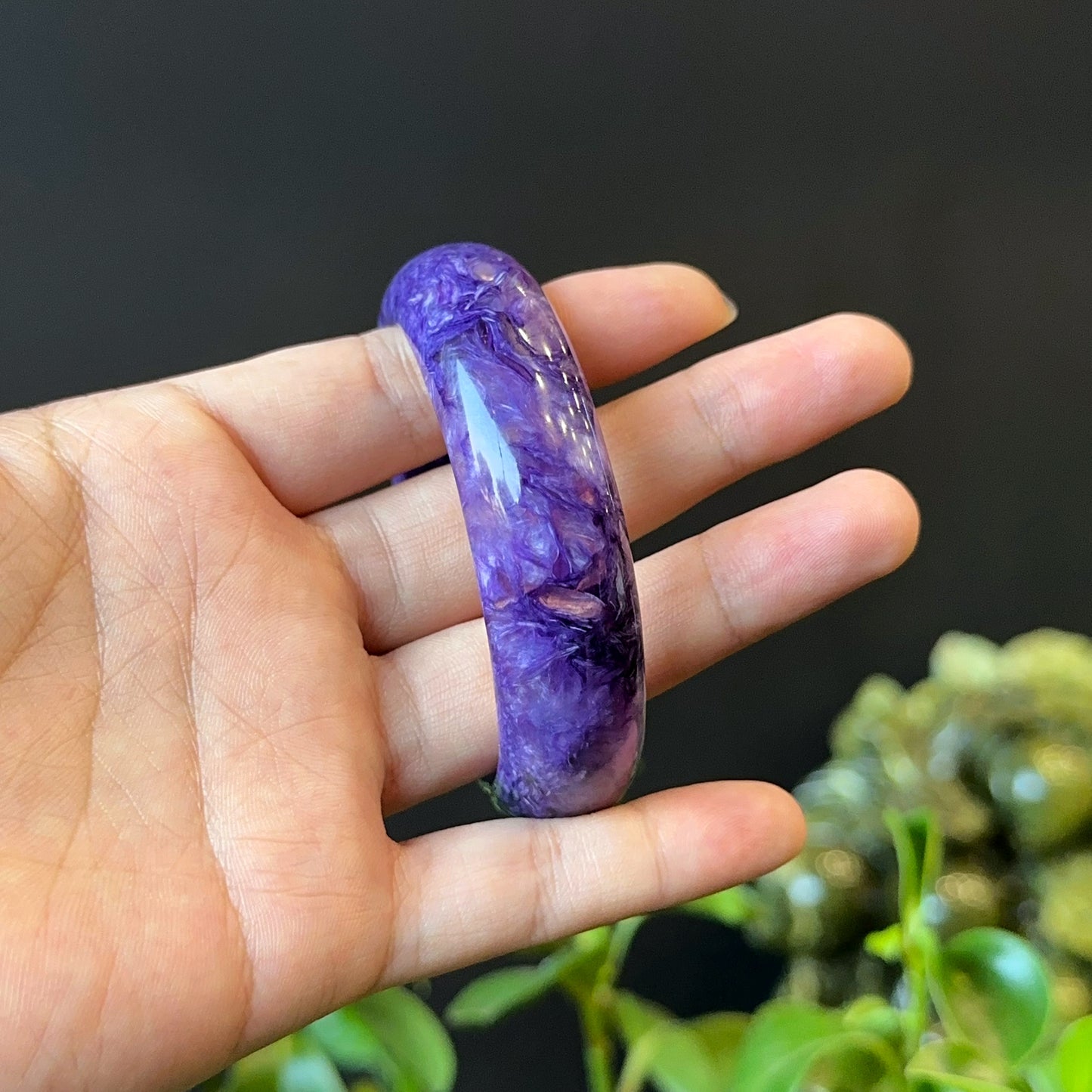 Natural Charoite Bangle Leaf Style Size 57 mm