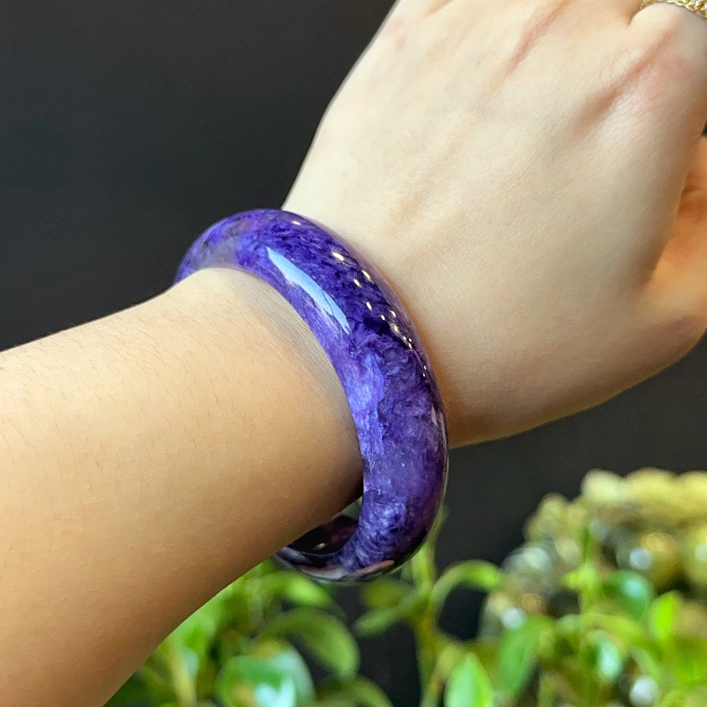 Natural Charoite Bangle Leaf Style Size 57 mm