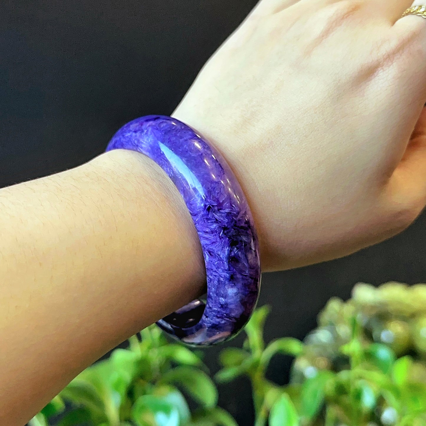 Natural Charoite Bangle Leaf Style Size 57 mm