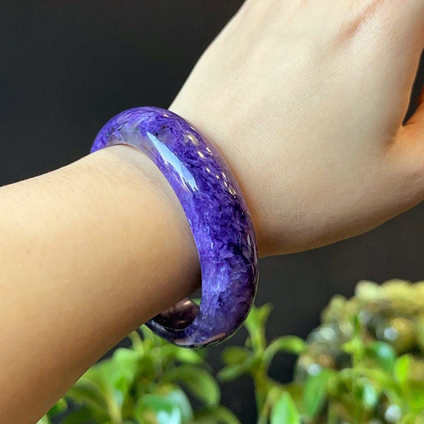 Natural Charoite Bangle Leaf Style Size 57 mm
