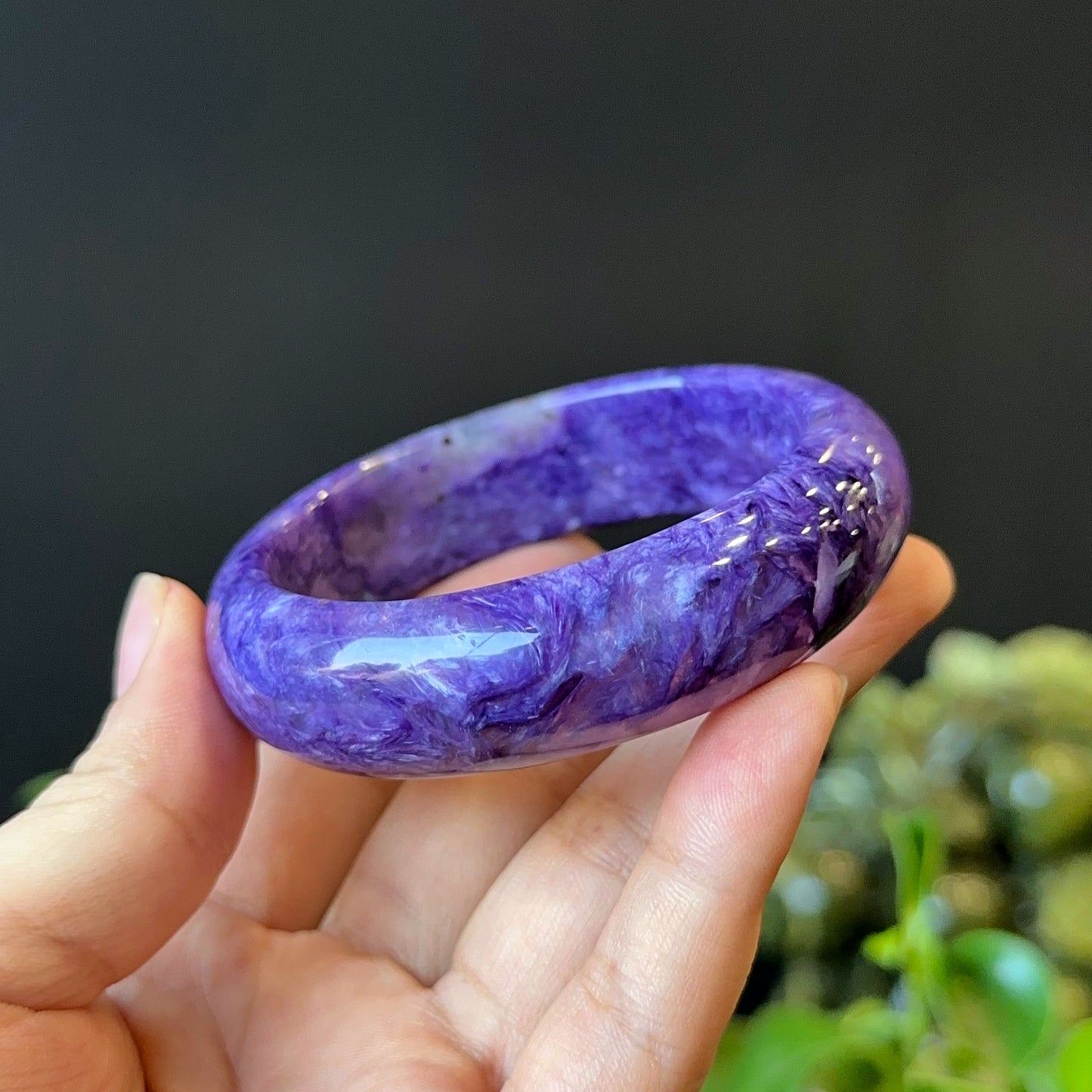 Natural Charoite Bangle Leaf Style Size 57 mm