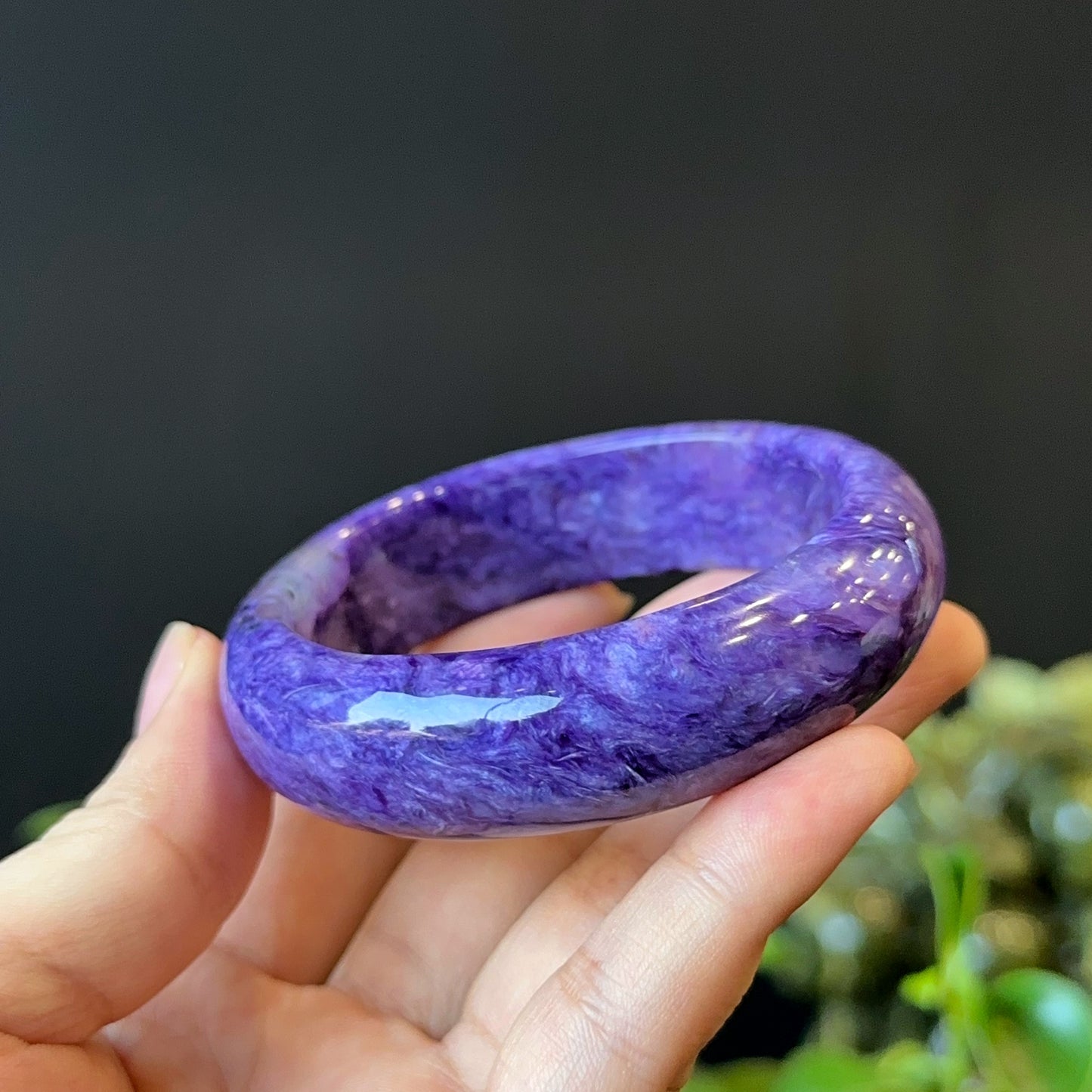 Natural Charoite Bangle Leaf Style Size 57 mm