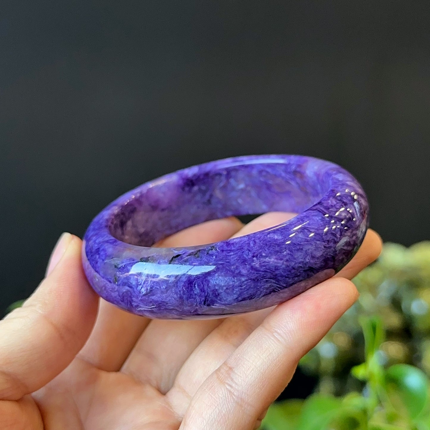 Natural Charoite Bangle Leaf Style Size 57 mm