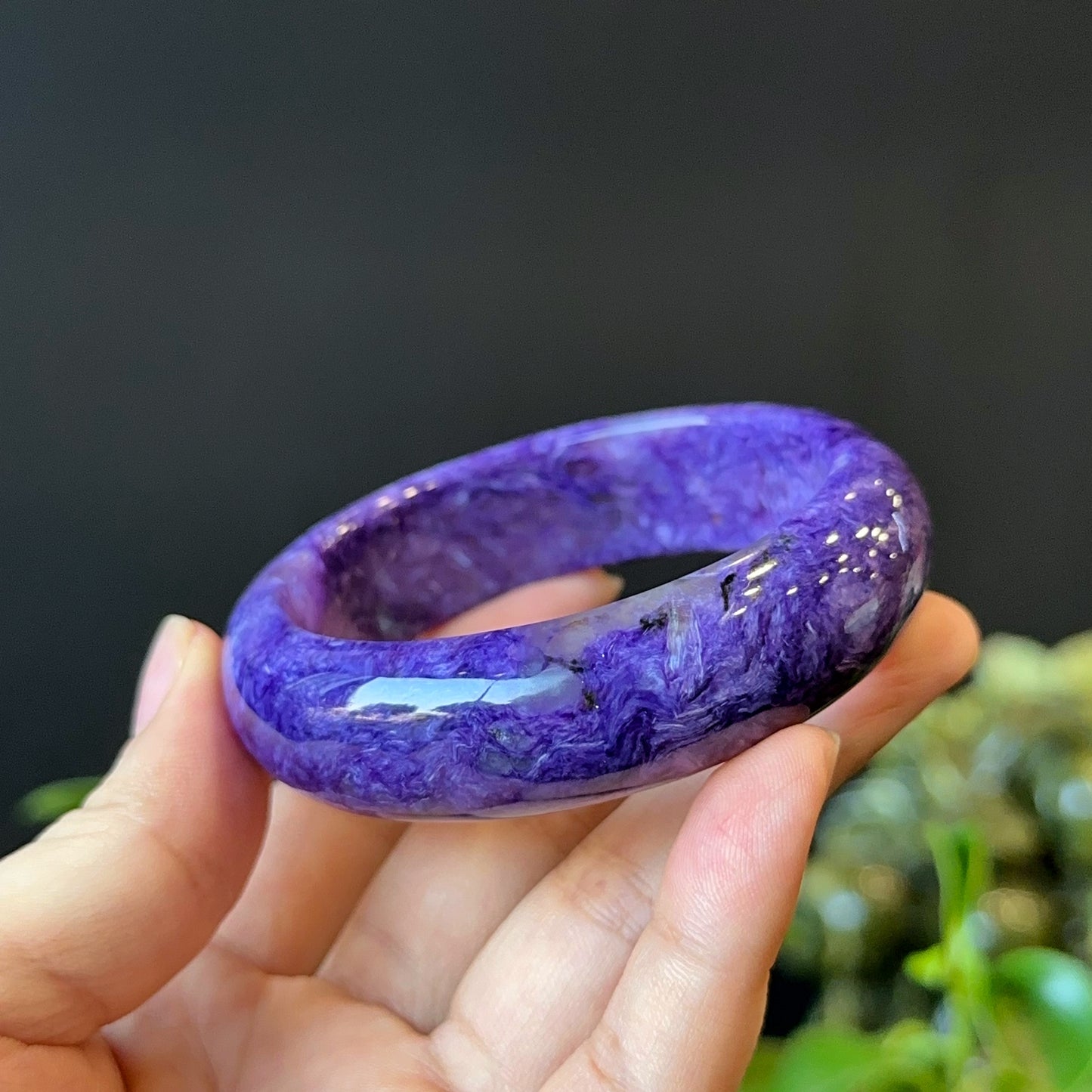 Natural Charoite Bangle Leaf Style Size 57 mm
