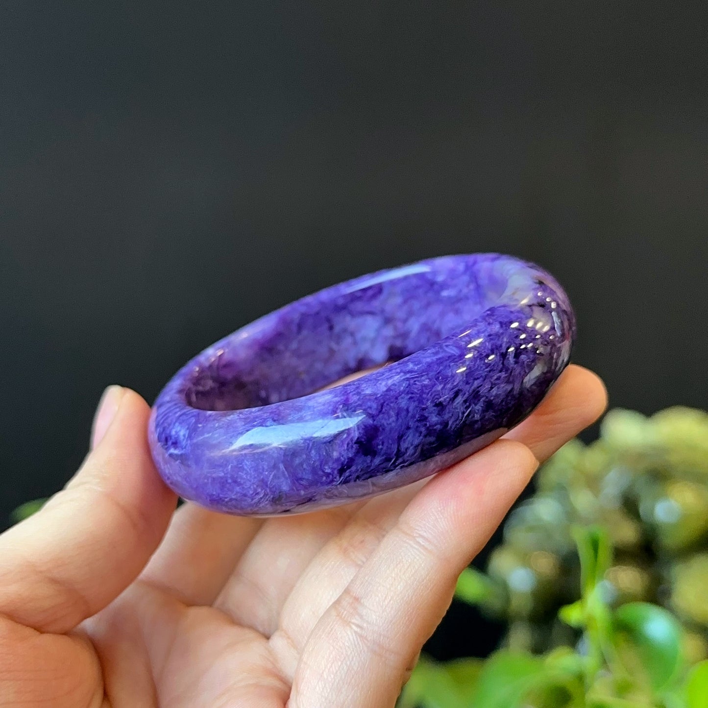 Natural Charoite Bangle Leaf Style Size 57 mm
