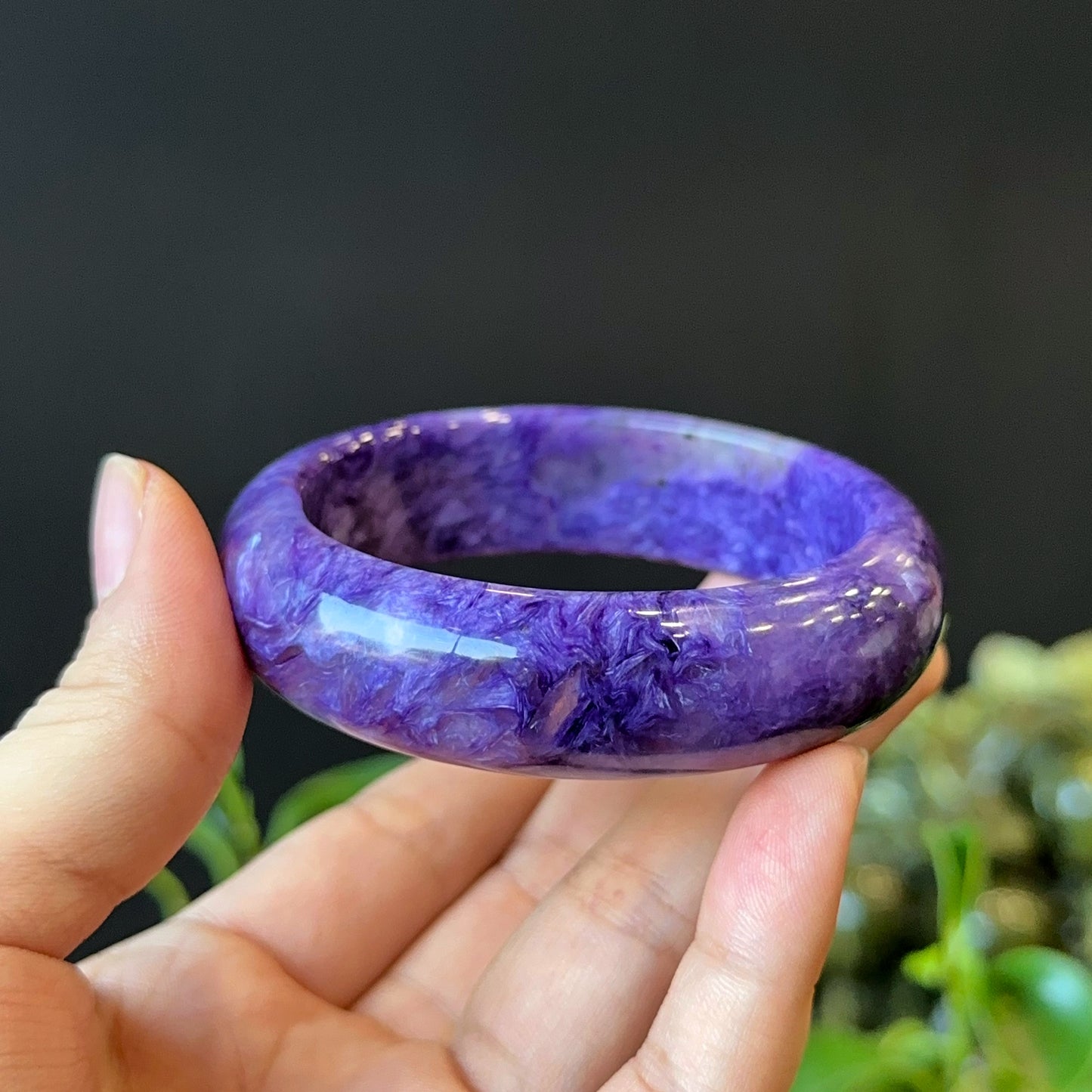 Natural Charoite Bangle Leaf Style Size 57 mm