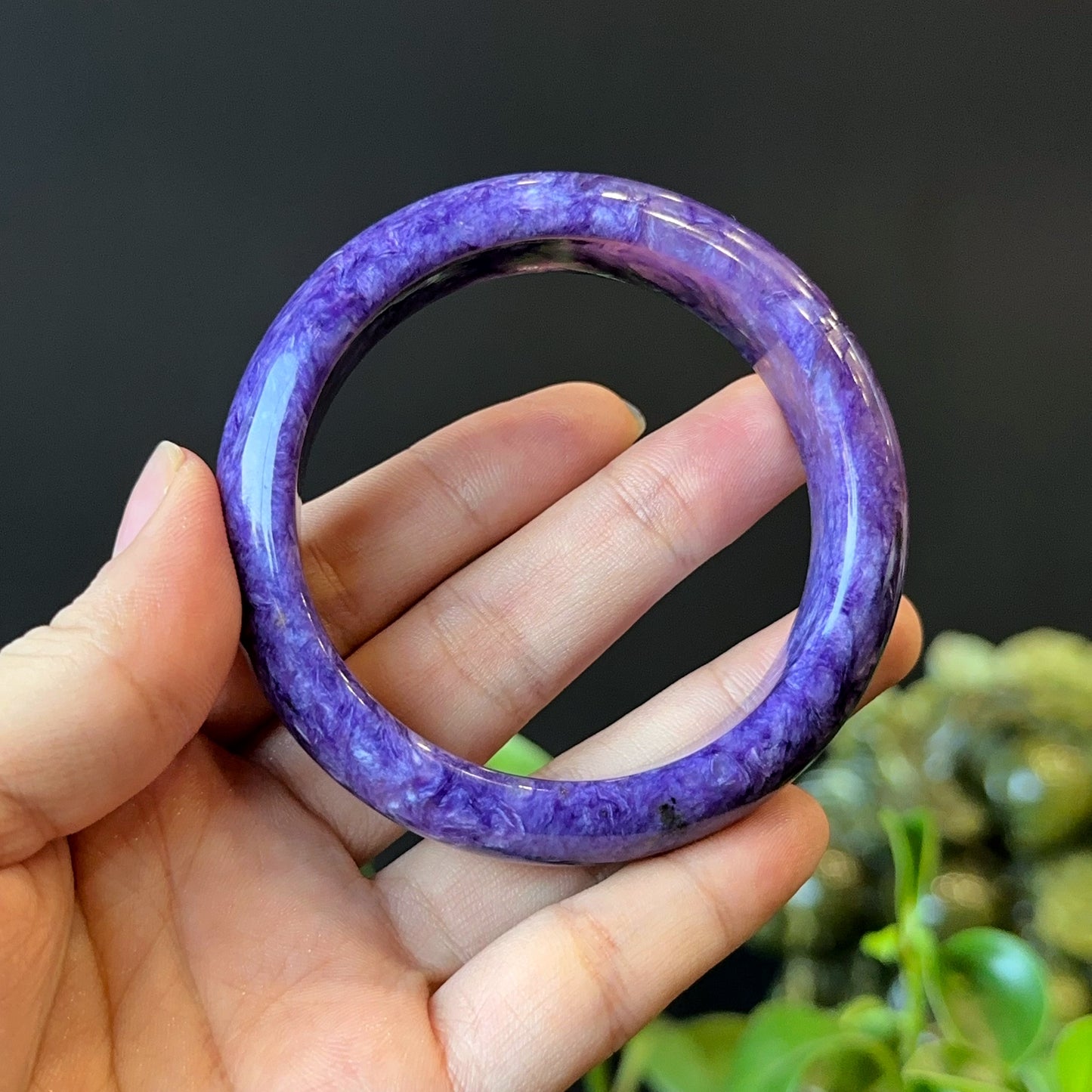 Natural Charoite Bangle Leaf Style Size 57 mm