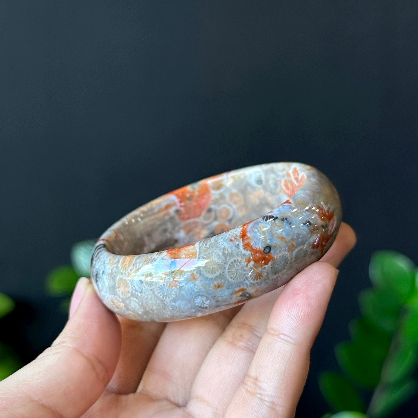 Natural Coral Bangle Leaf Style Sie 56 mm
