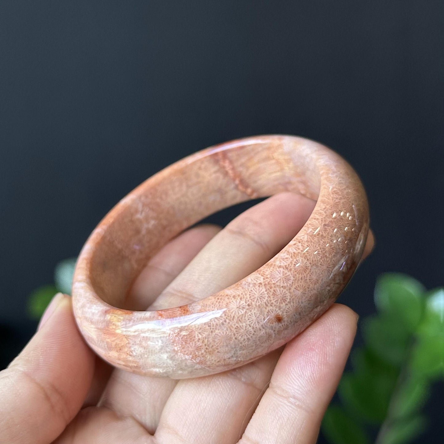 Natural Coral Bangle Leaf Style Sie 57 mm