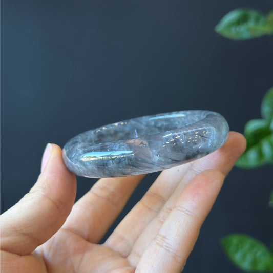 Natural Smokey Quartz Bangle Leaf Style Size 53 mm