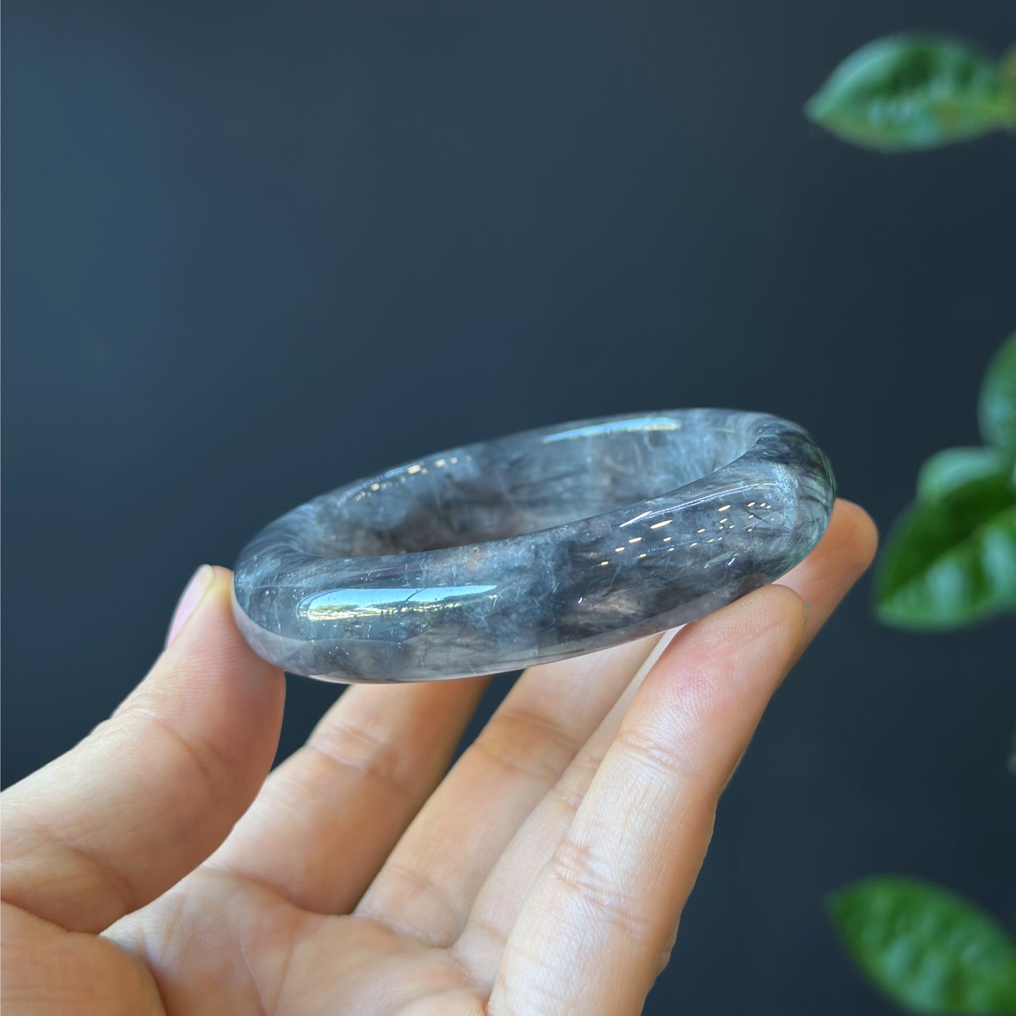 Natural Smokey Quartz Bangle Leaf Style Size 53 mm