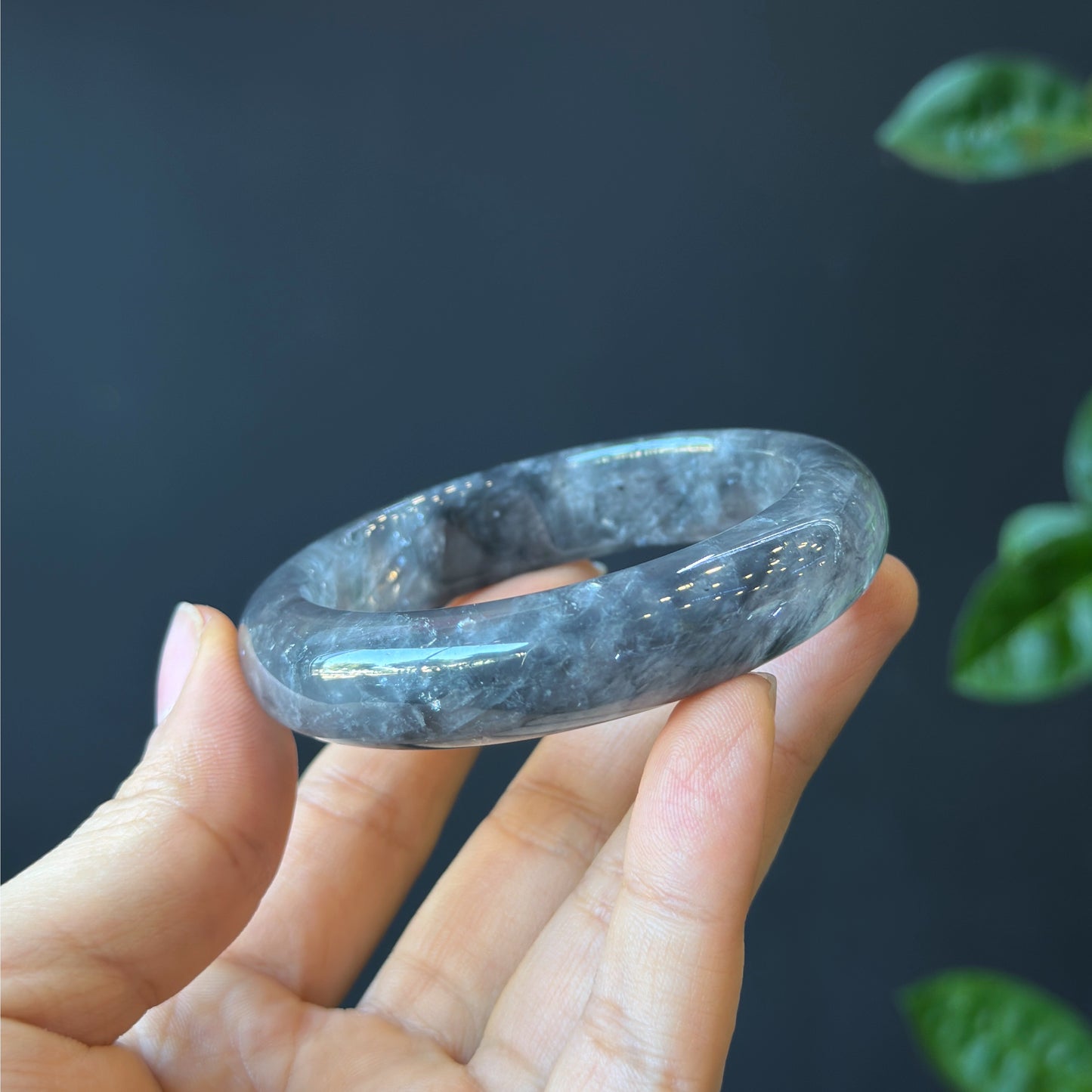 Natural Smokey Quartz Bangle Leaf Style Size 53 mm