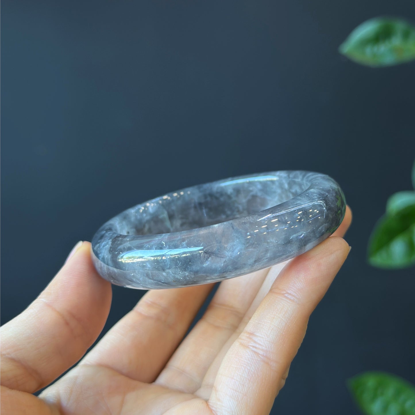 Natural Smokey Quartz Bangle Leaf Style Size 53 mm