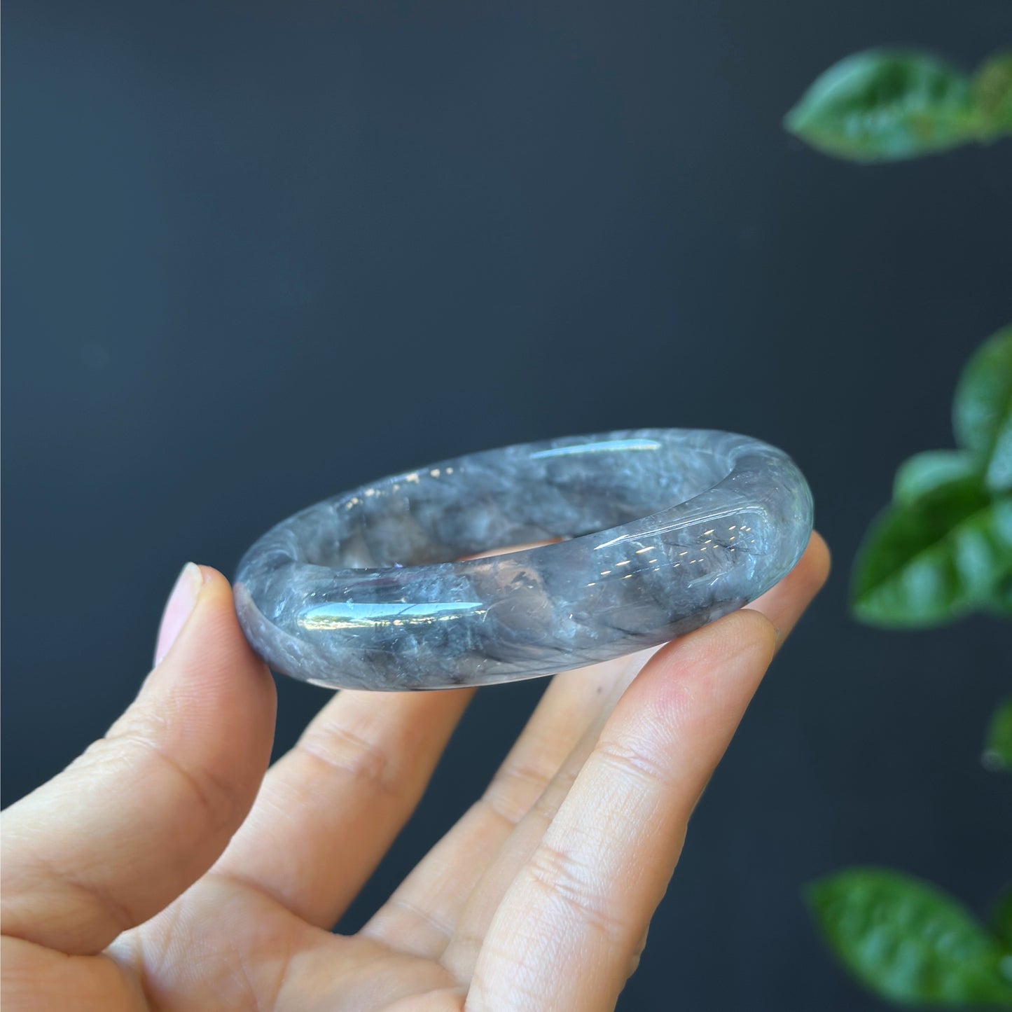 Natural Smokey Quartz Bangle Leaf Style Size 53 mm