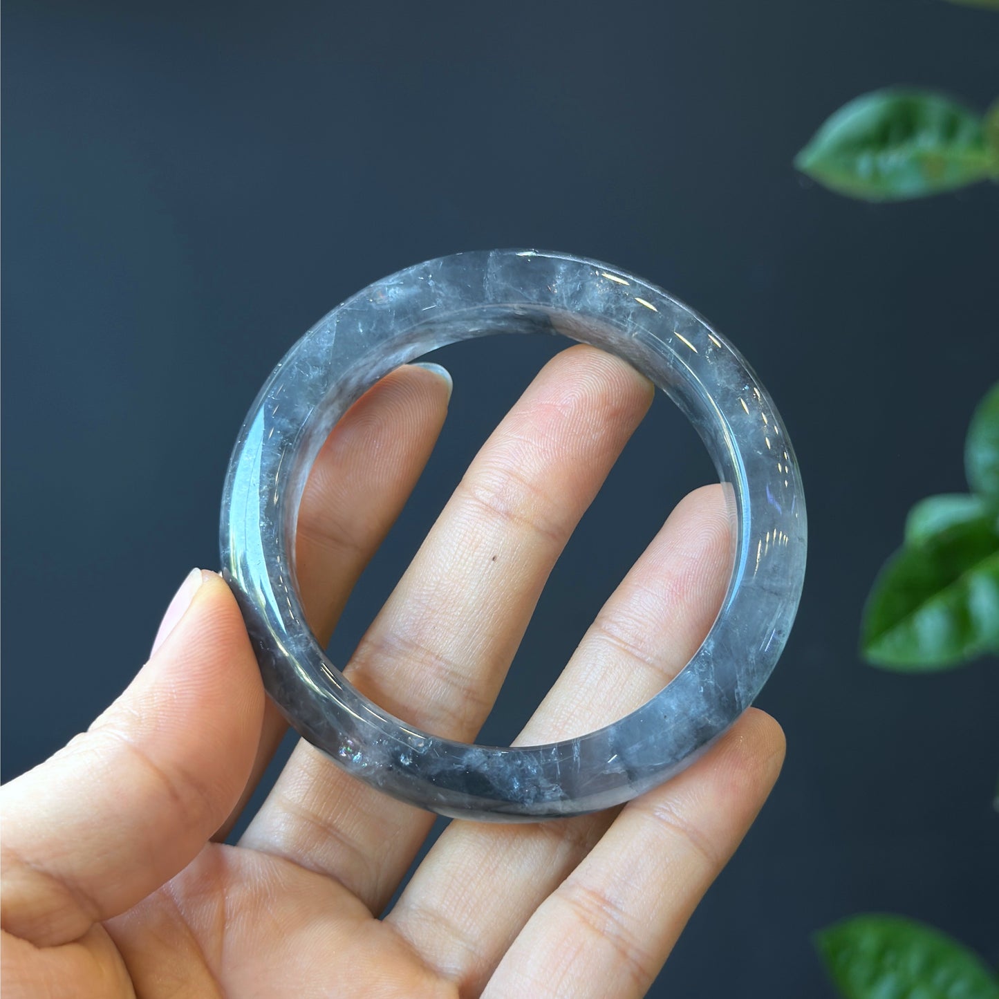 Natural Smokey Quartz Bangle Leaf Style Size 53 mm