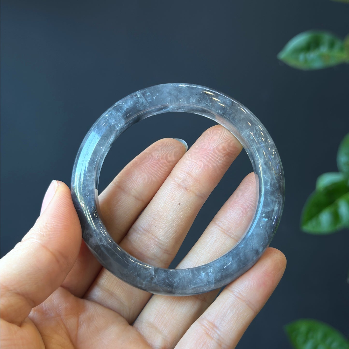 Natural Smokey Quartz Bangle Leaf Style Size 53 mm