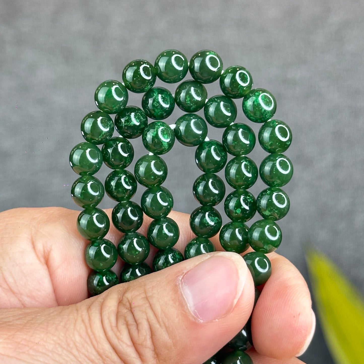 Natural Nephrite Jade Triple Wrap (108 Bead) Bracelet Size 7 mm